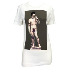 F/W 2001 Dolce & Gabbana Michelangelo David Print Rhinestone Short Sleeve Top
