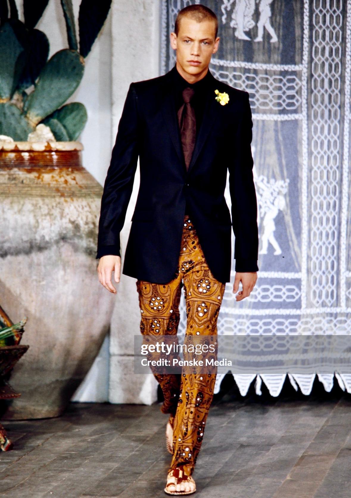 S/S 2001 Dolce & Gabbana Bestickte, braune Wildleder-Schlaghose mit Spiegeln Damen im Angebot