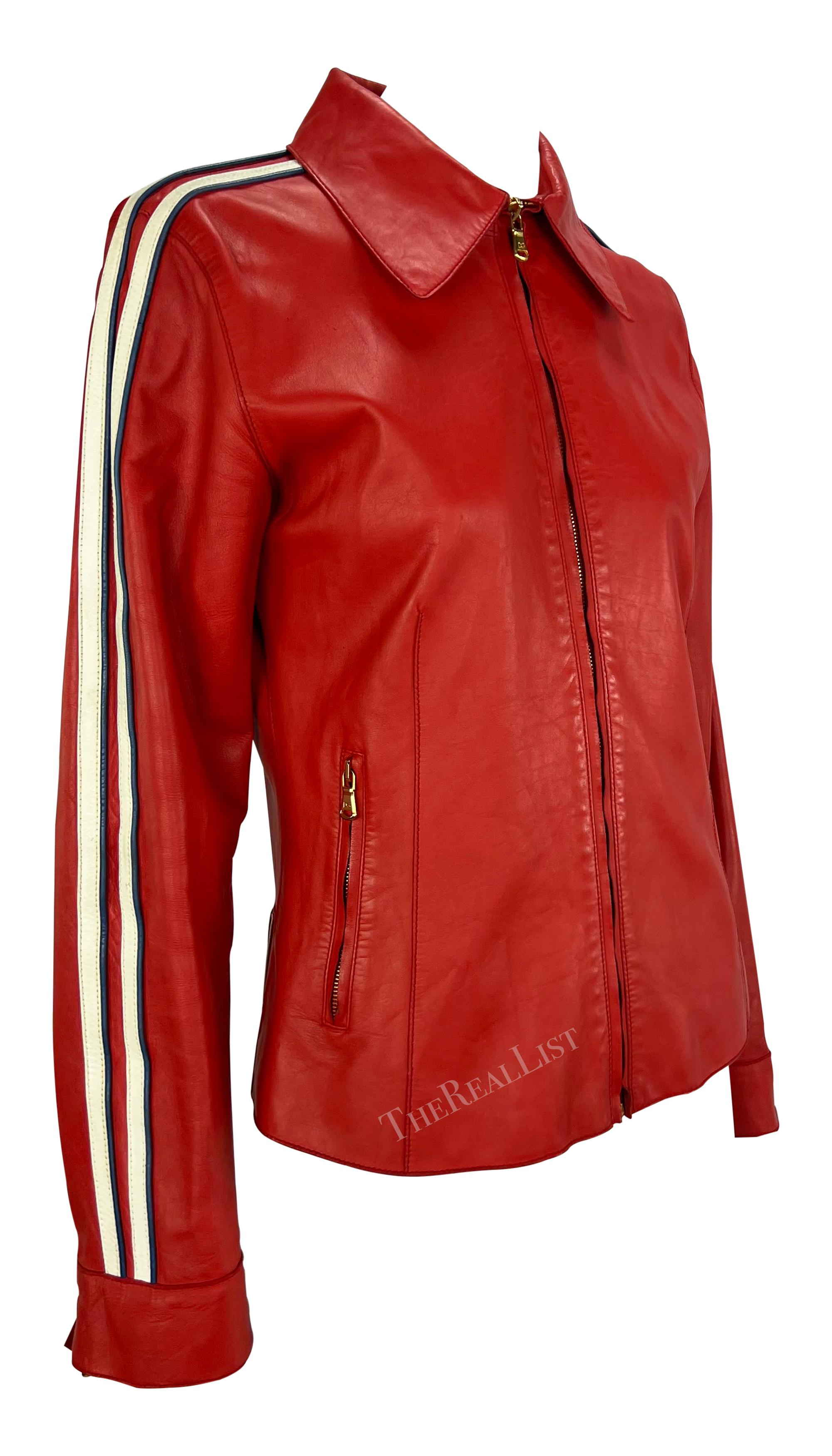 S/S 2001 Dolce & Gabbana Red Moto Style Leather Jacket In Good Condition For Sale In West Hollywood, CA