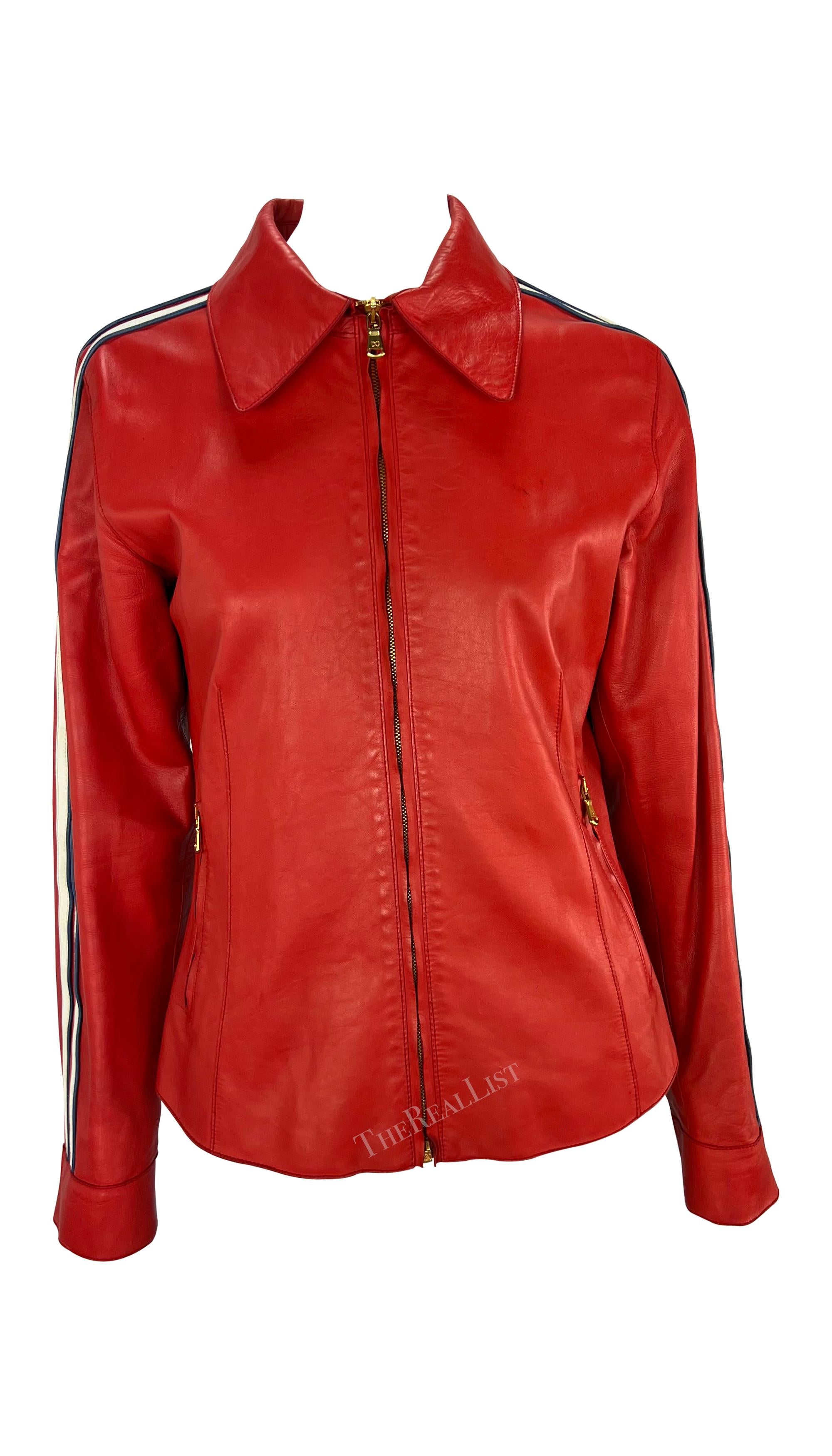 Women's S/S 2001 Dolce & Gabbana Red Moto Style Leather Jacket For Sale