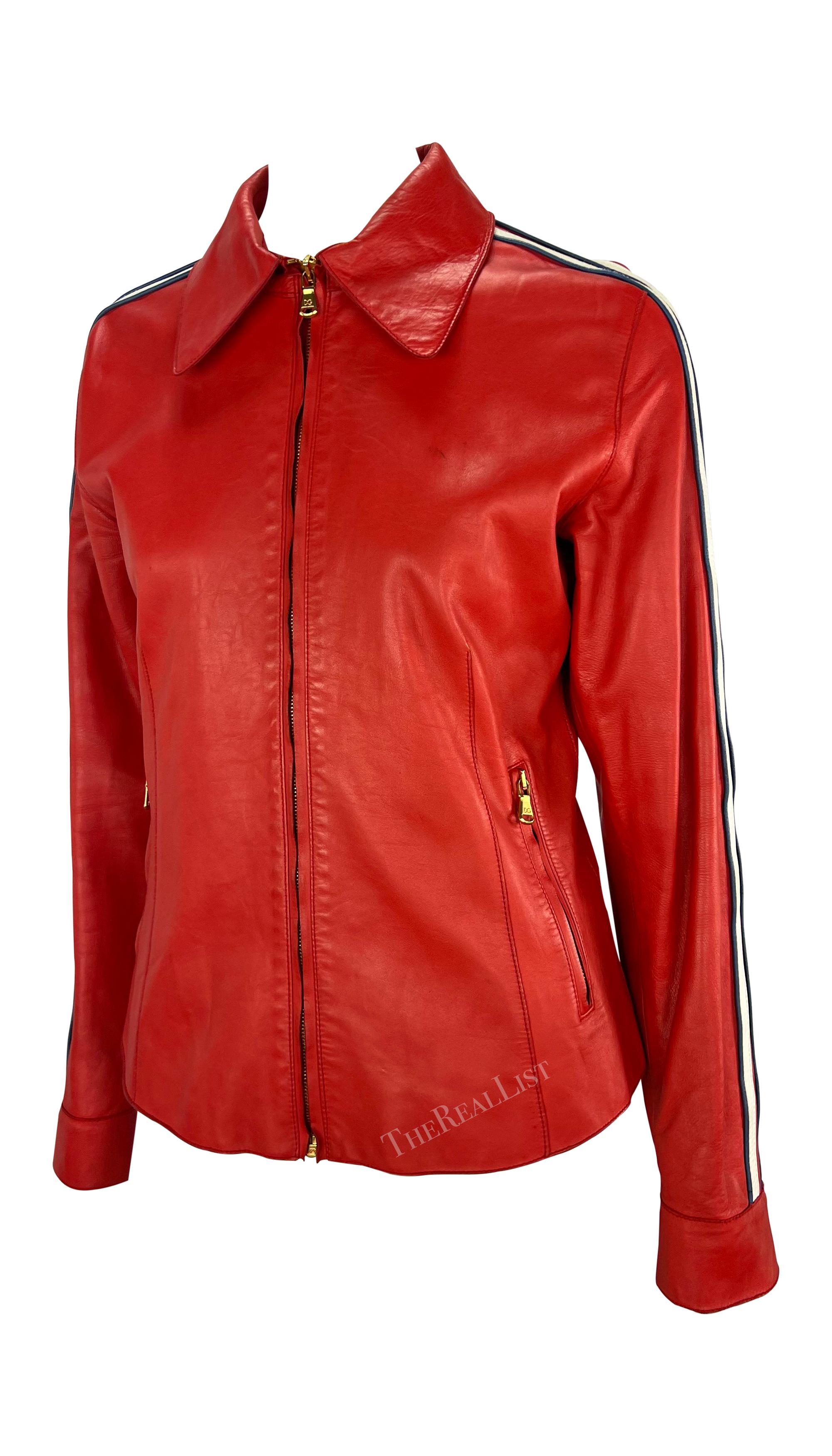 S/S 2001 Dolce & Gabbana Red Moto Style Leather Jacket For Sale 1