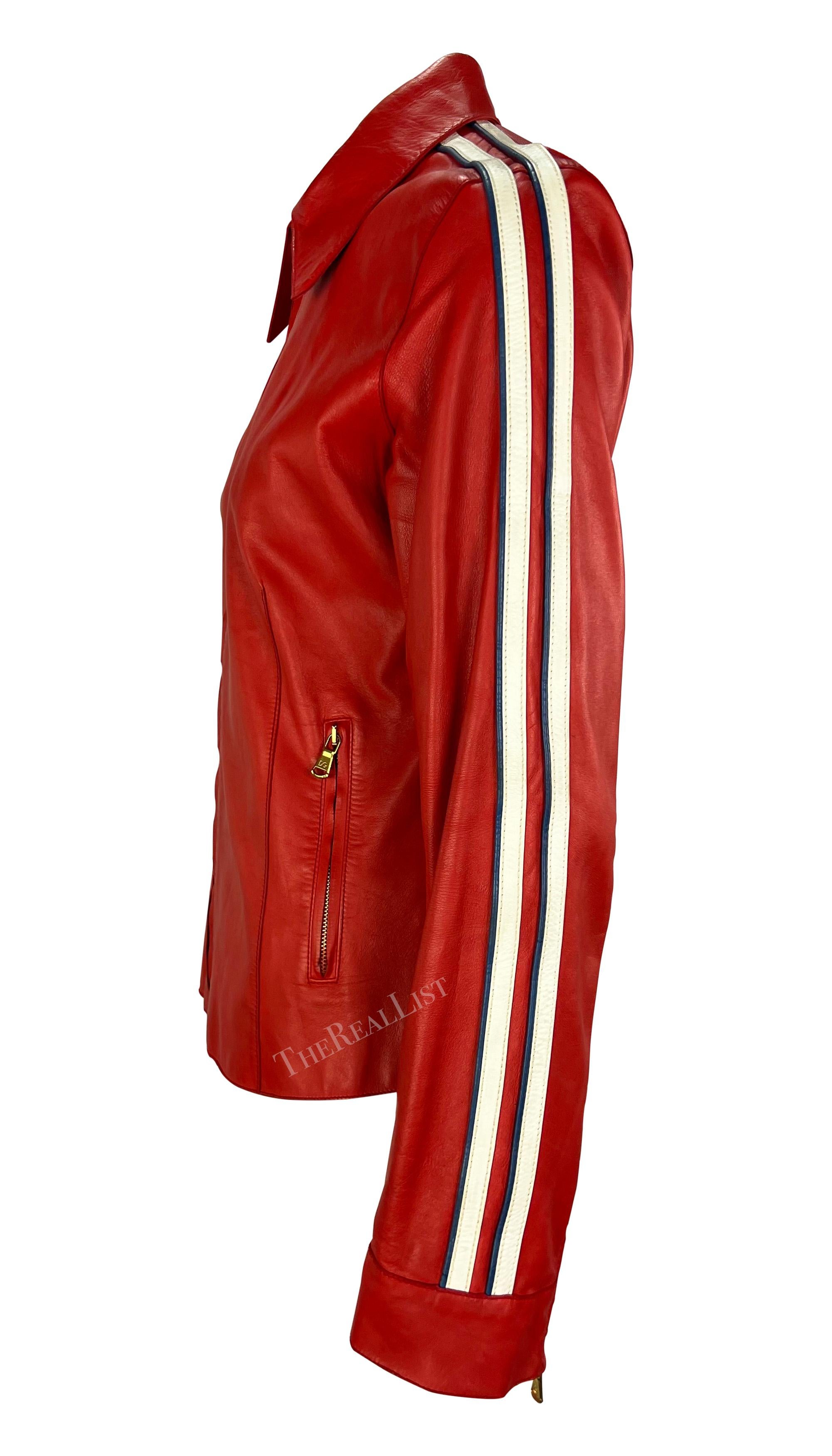 S/S 2001 Dolce & Gabbana Red Moto Style Leather Jacket For Sale 2