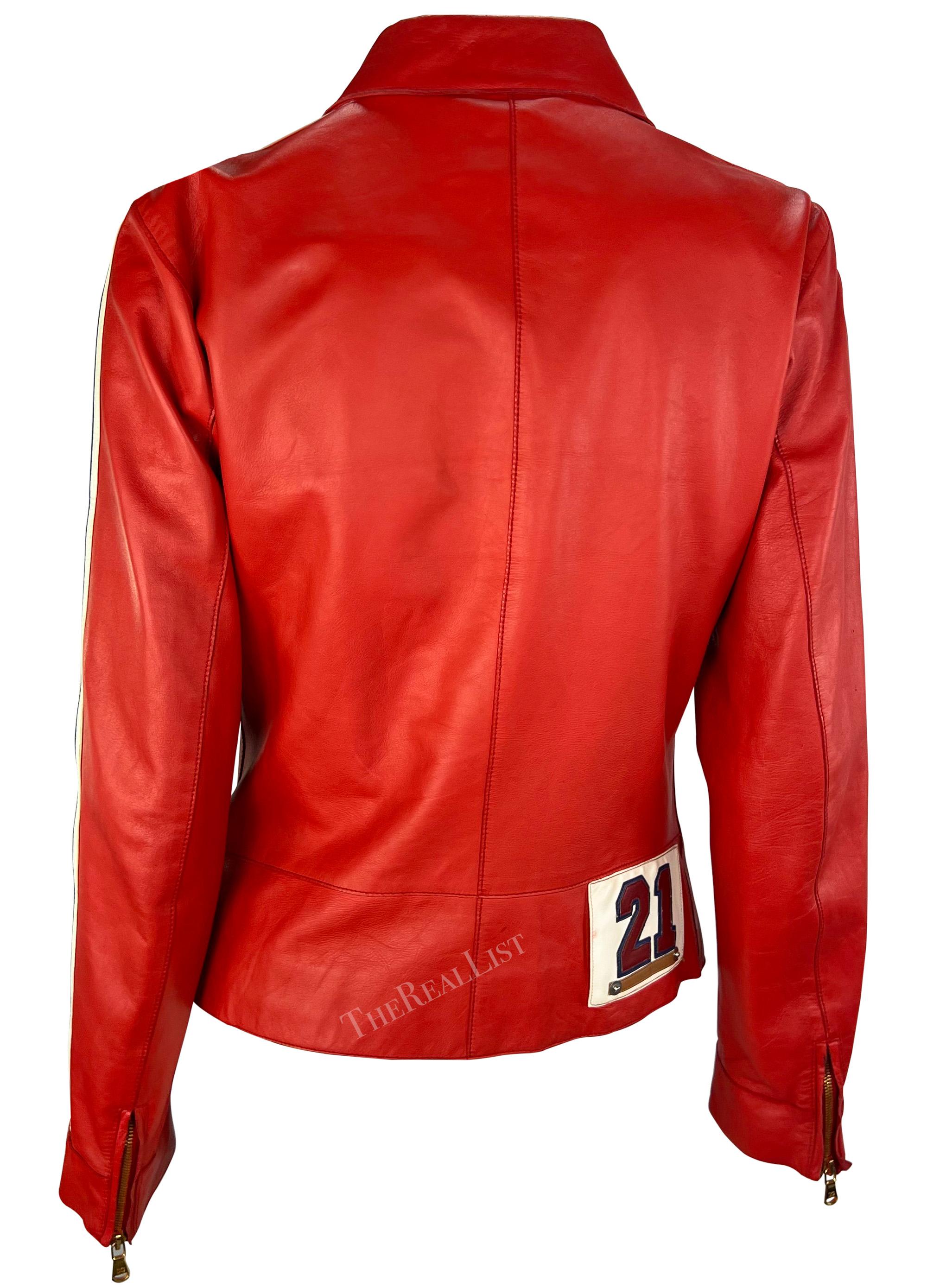 S/S 2001 Dolce & Gabbana Red Moto Style Leather Jacket For Sale 3