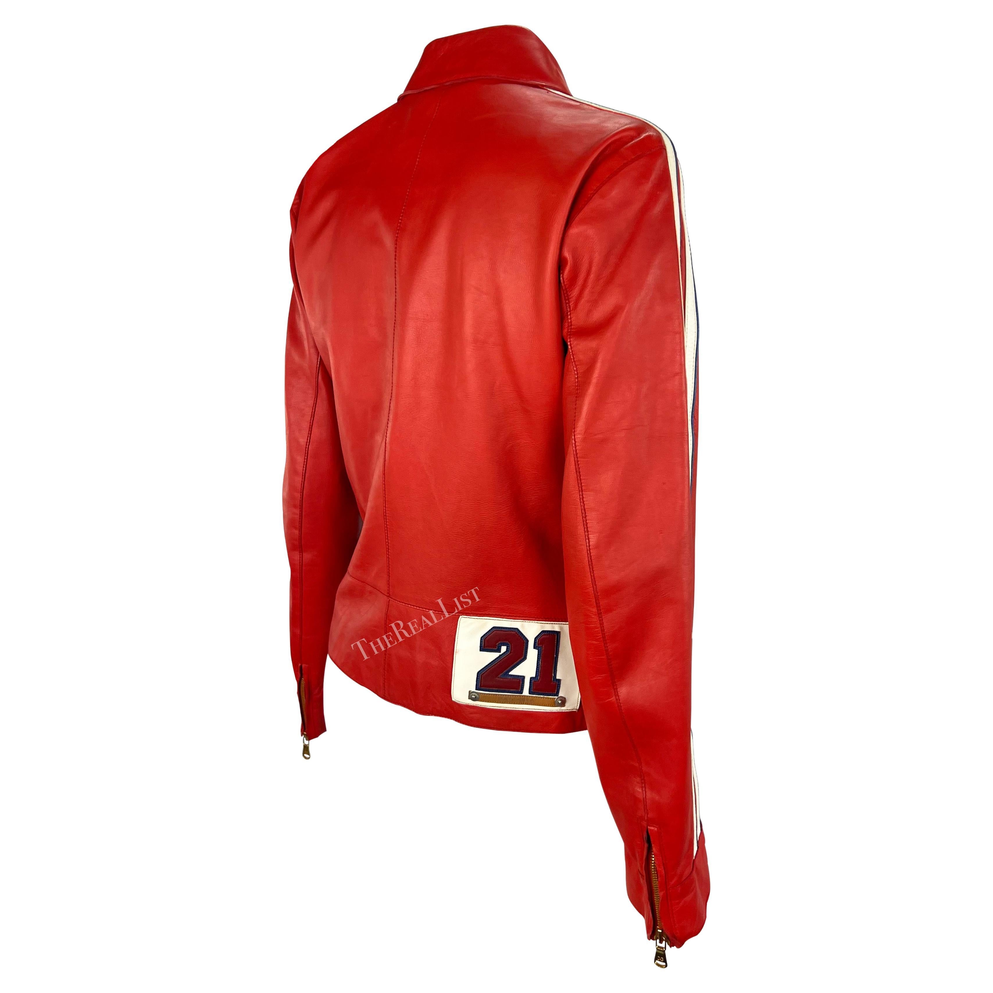 S/S 2001 Dolce & Gabbana Red Moto Style Leather Jacket For Sale