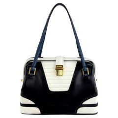 S/S 2001 Dolce & Gabbana Runway Black Blue White Padded Leather Moto Mini Bag