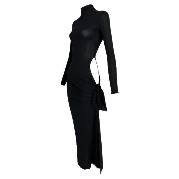 S/S 2001 Dolce and Gabbana Runway Black Bodycon Cut-Out High Slit Dress For  Sale at 1stDibs
