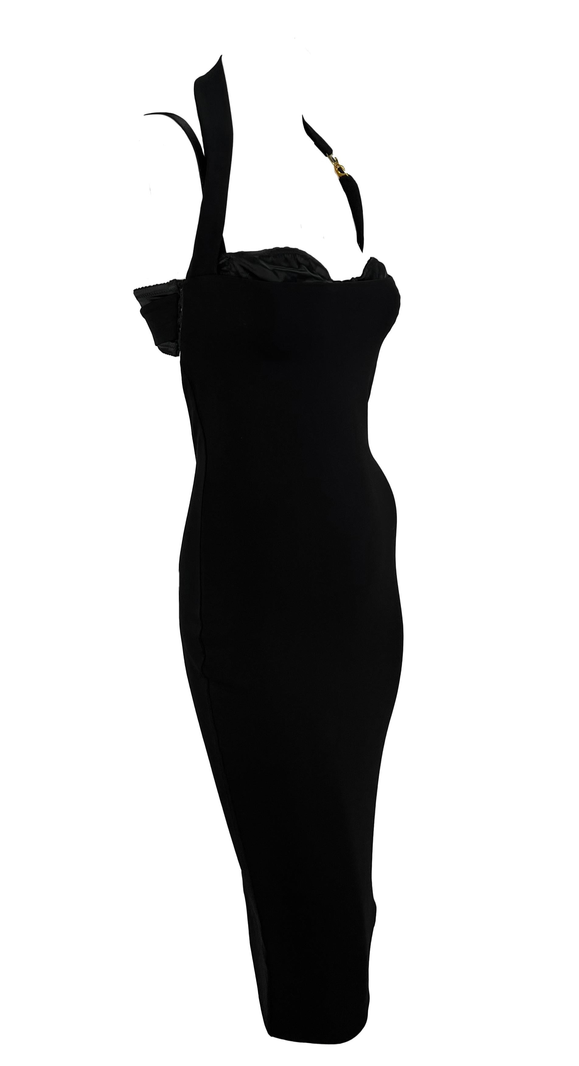 S/S 2001 Dolce & Gabbana Runway Black Bodycon Hook Halter Bralette Dress For Sale 6