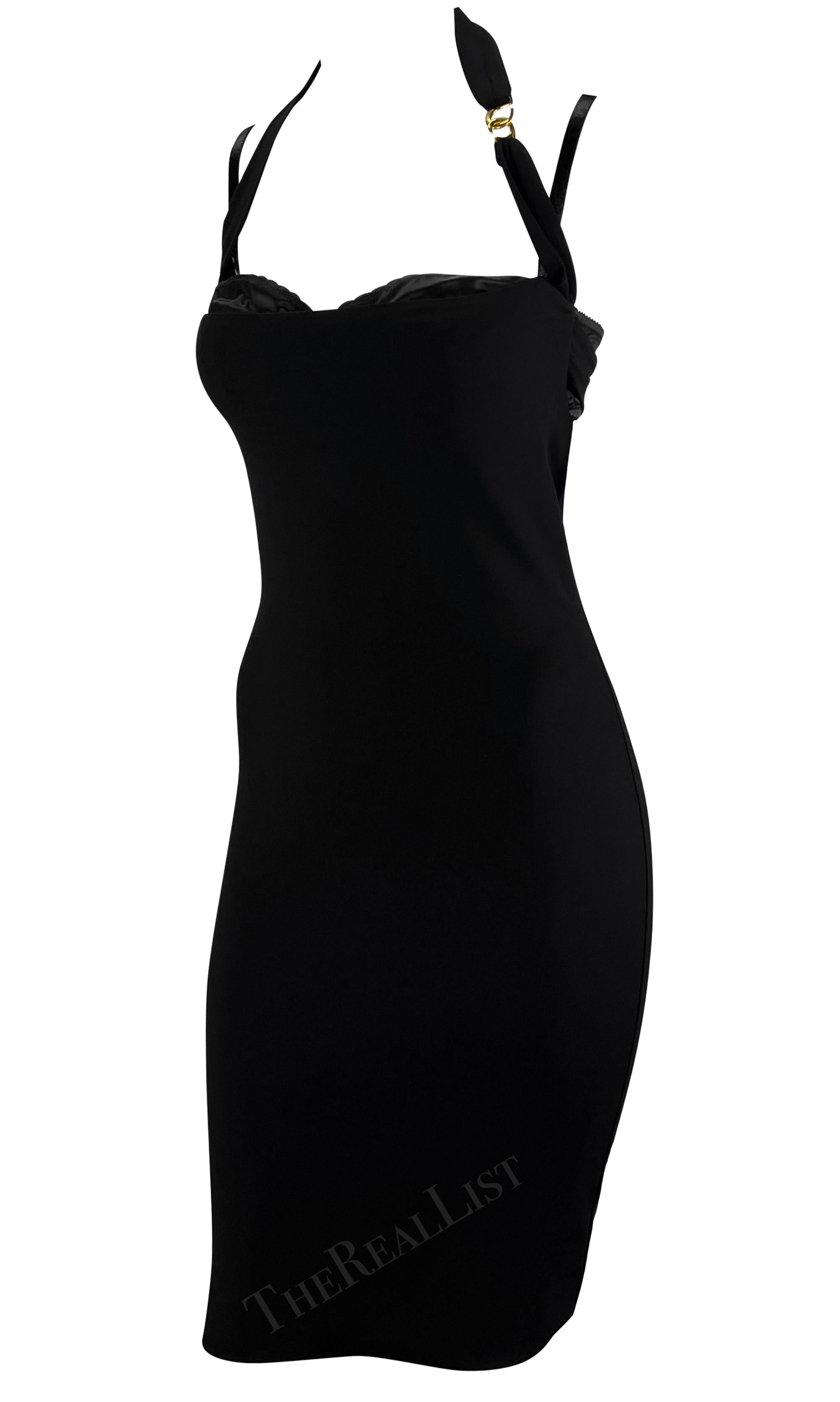 S/S 2001 Dolce & Gabbana Runway Black Bodycon Hook Halter Bralette Dress For Sale 1