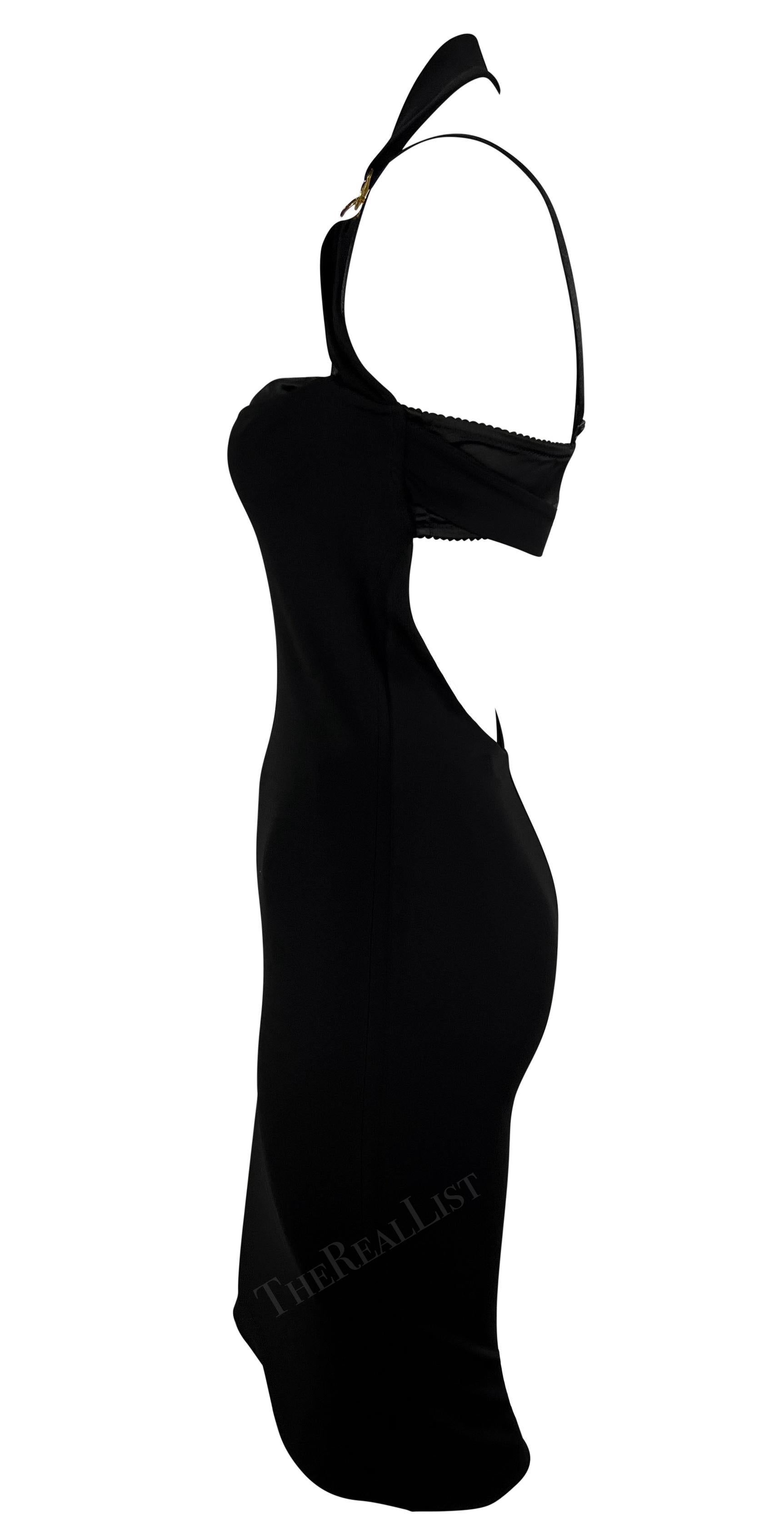 S/S 2001 Dolce & Gabbana Runway Black Bodycon Hook Halter Bralette Dress For Sale 2