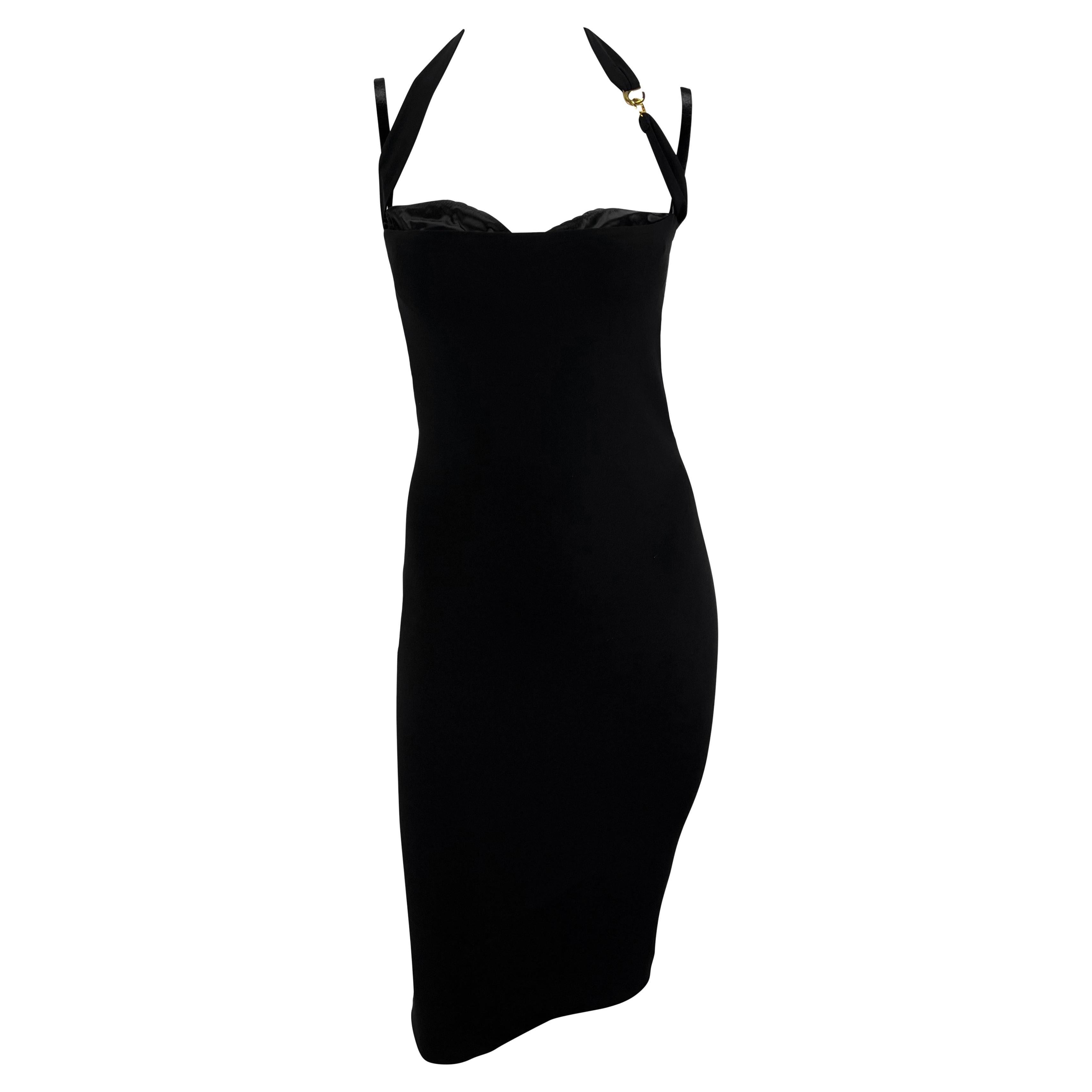 S/S 2001 Dolce & Gabbana Runway Black Bodycon Hook Halter Bralette Dress For Sale