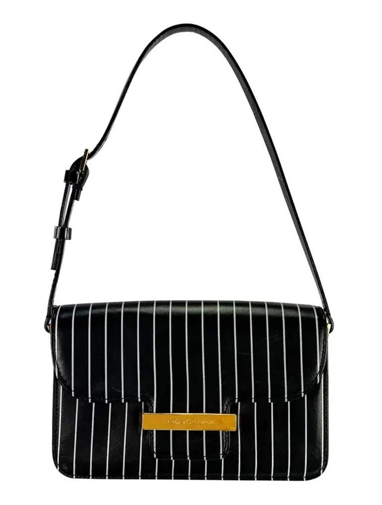 S/S 2001 Dolce & Gabbana Runway Mini bolso de hombro de charol de piel a rayas negro en venta