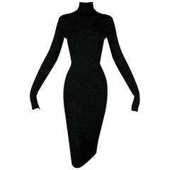  S/S 2001 Dolce & Gabbana Runway Black Plunging Backless Bodycon Dress 40