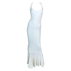 S/S 2001 Dolce & Gabbana Runway Ivory Plunging Mermaid Bodycon Long Dress