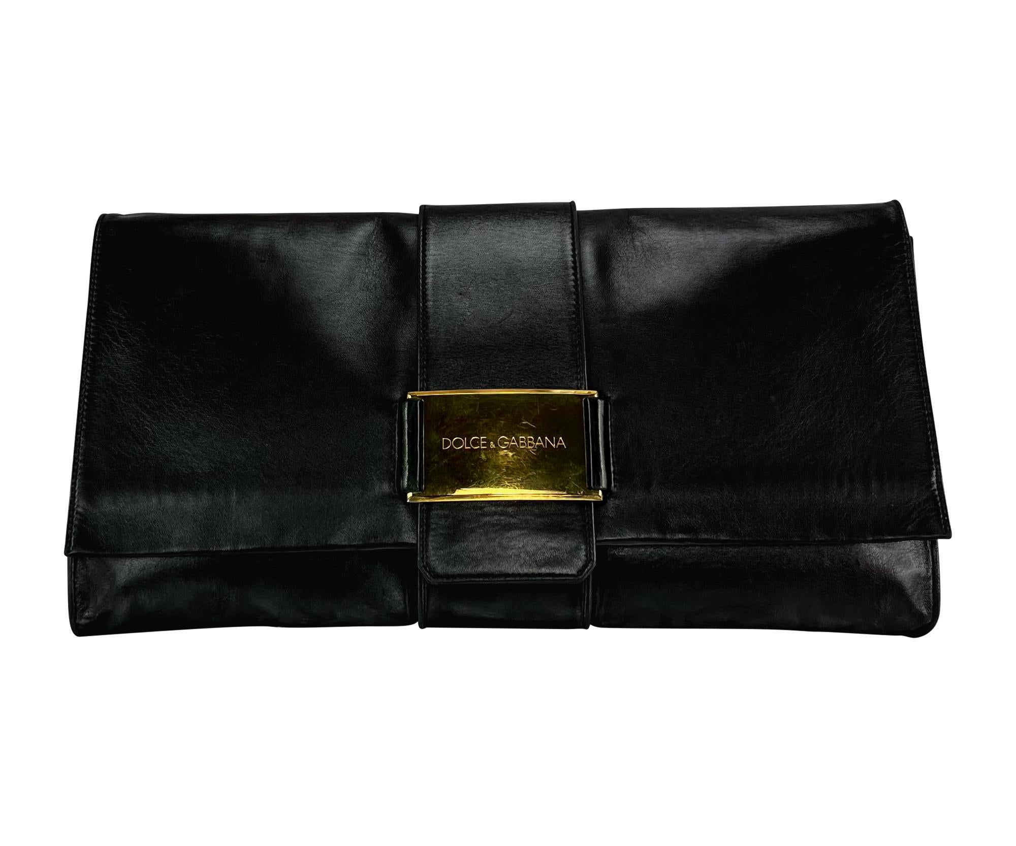 S/S 2001 Dolce & Gabbana Runway Oversized Black Leather Envelope Clutch Bag For Sale 1