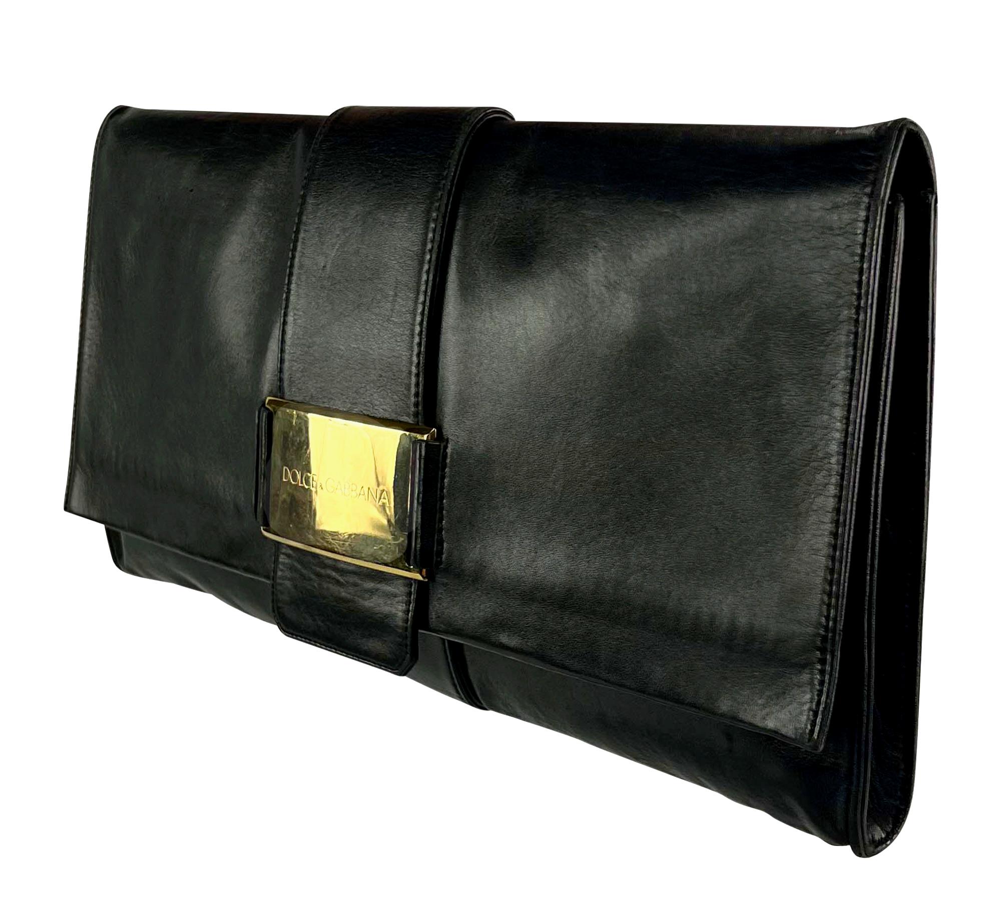 S/S 2001 Dolce & Gabbana Runway Oversized Black Leather Envelope Clutch Bag For Sale 2