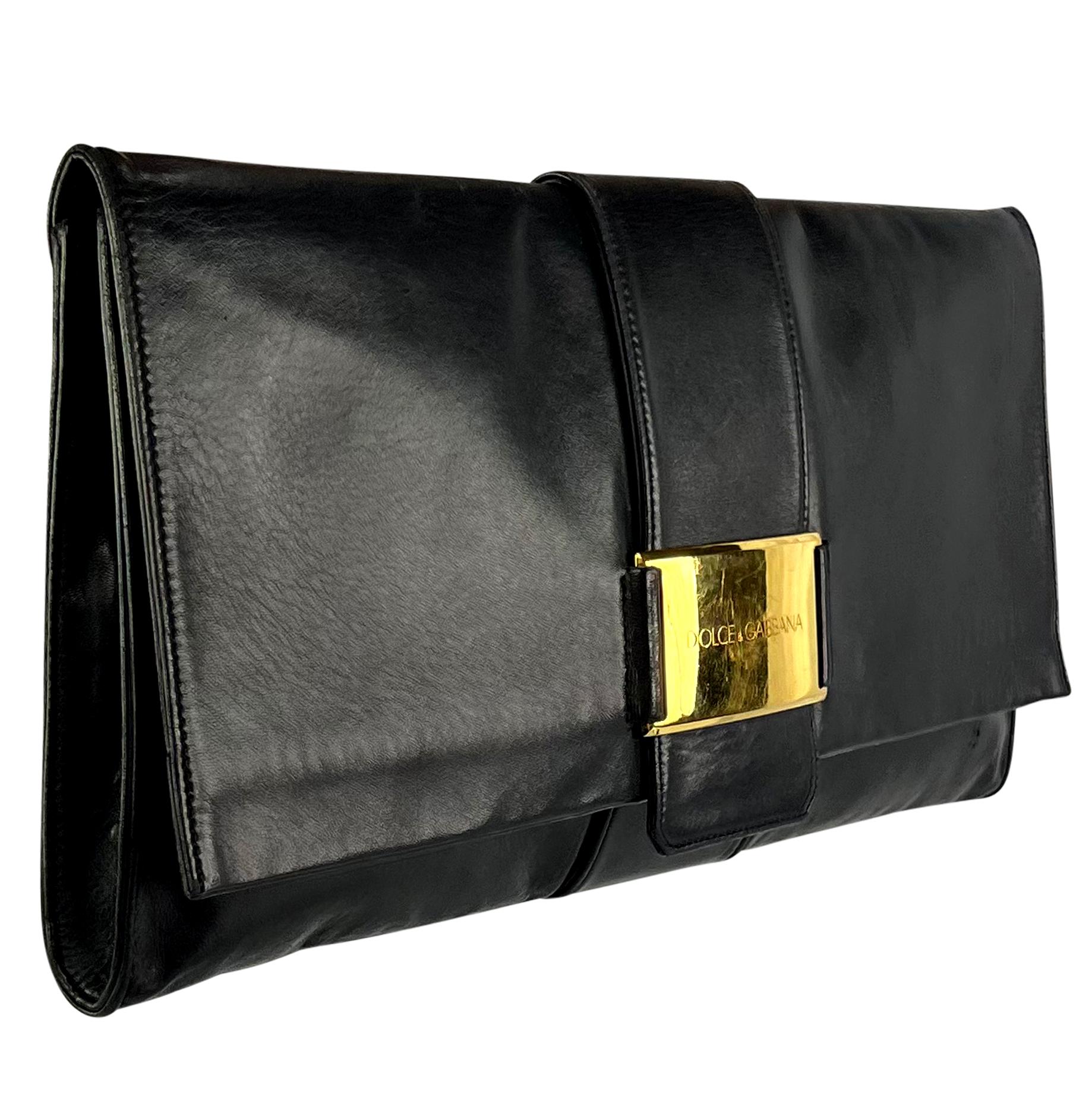 S/S 2001 Dolce & Gabbana Runway Oversized Black Leather Envelope Clutch Bag For Sale 6