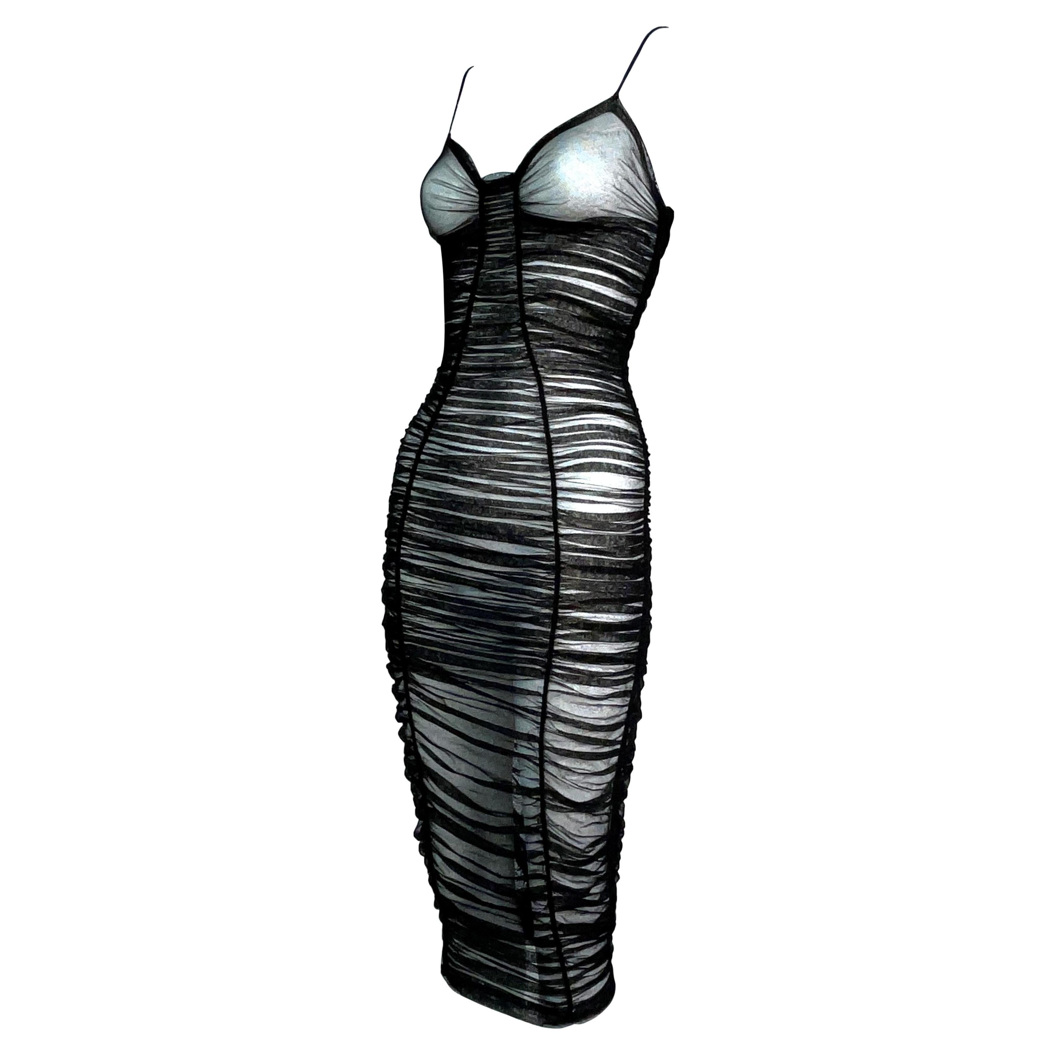 S/S 2001 Dolce & Gabbana Runway Sheer Black Fishnet Mesh Pin-Up Wiggle Dress