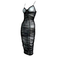 S/S 2001 Dolce & Gabbana Runway Sheer Black Fishnet Mesh Pin-Up Wiggle Dress