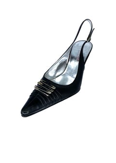 S/S 2001 Dolce & Gabbana Safety Pin Accented Ruched Black Leather 4" Heels