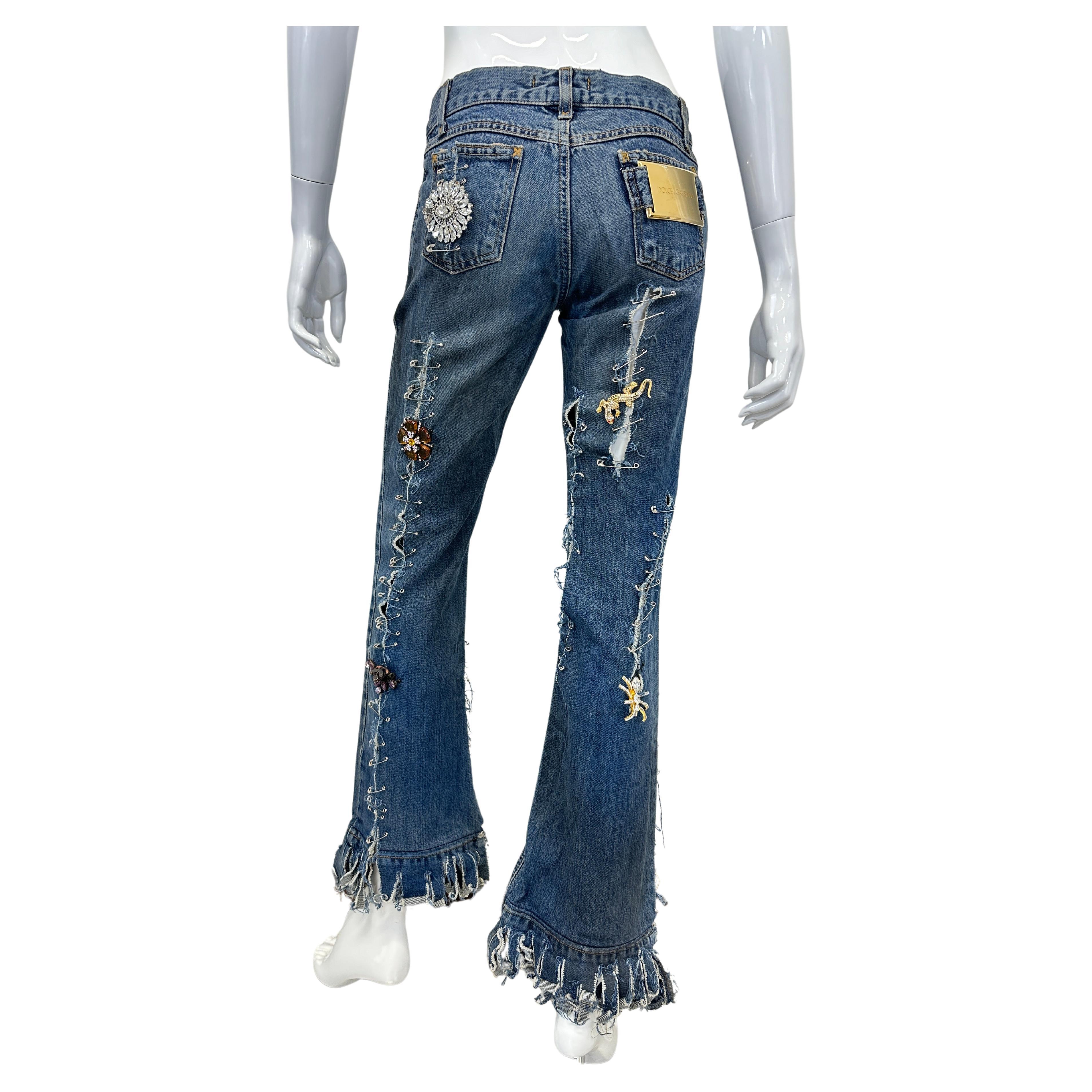 S/S 2001 Dolce & Gabbana runway safety pin punk jeans with broches