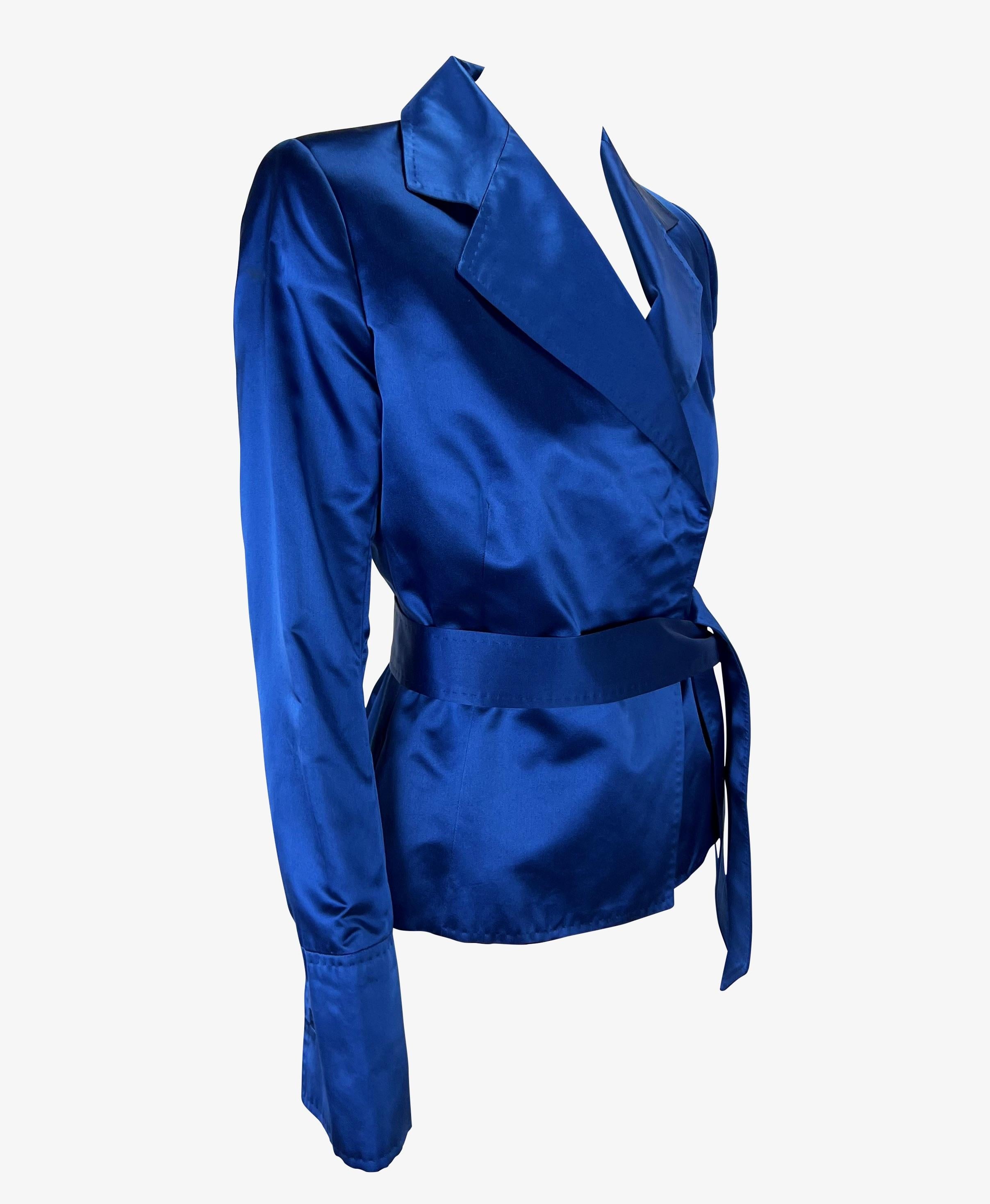 S/S 2001 Dolce & Gabbana Sex & The City Runway Blue Silk Satin Blazer Jacket For Sale 3
