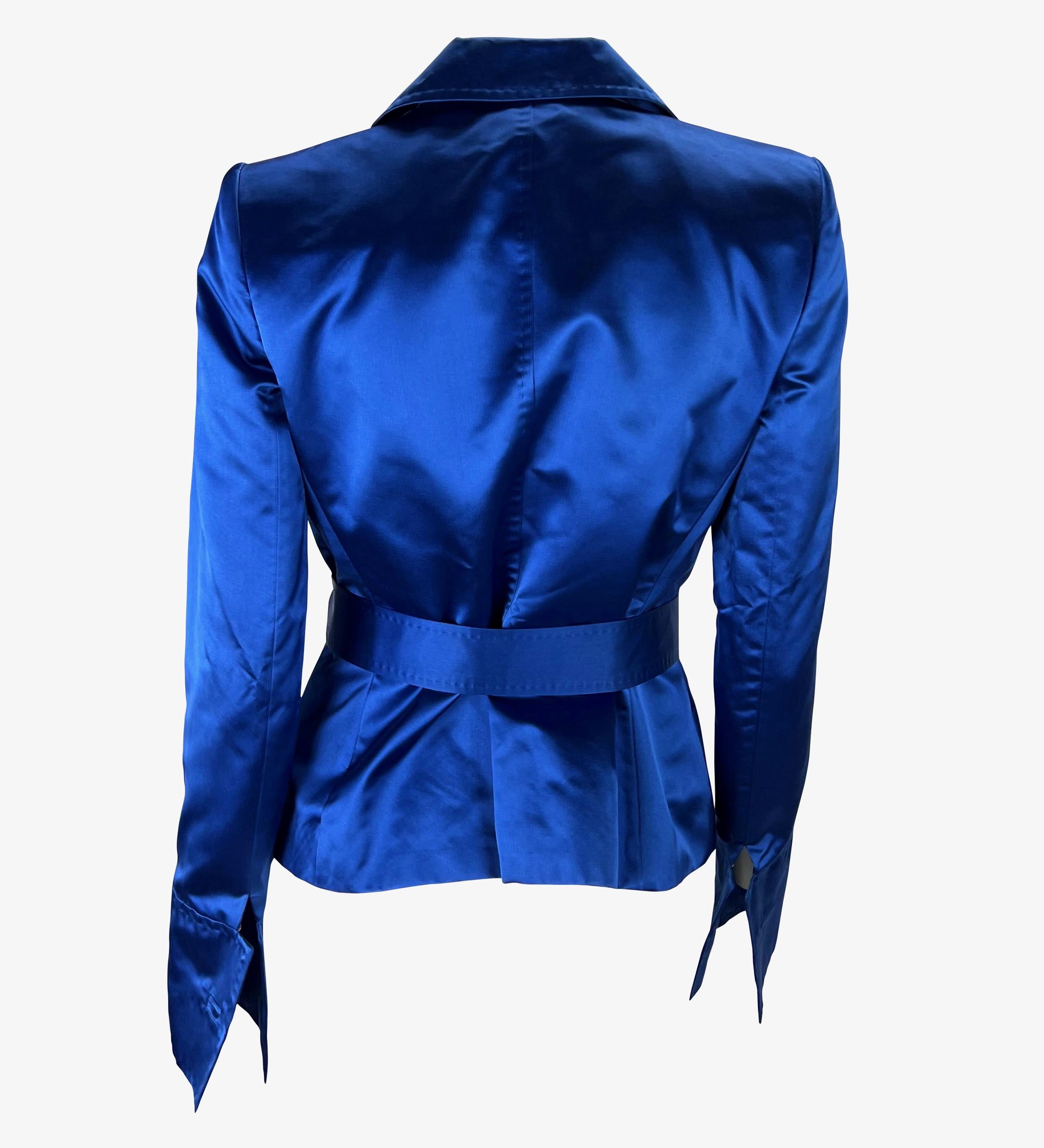 Women's S/S 2001 Dolce & Gabbana Sex & The City Runway Blue Silk Satin Blazer Jacket For Sale
