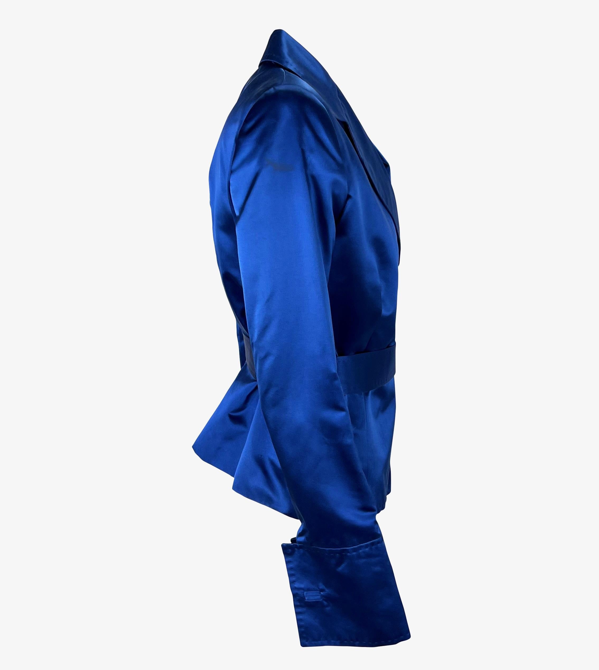 S/S 2001 Dolce & Gabbana Sex & The City Runway Blue Silk Satin Blazer Jacket For Sale 2