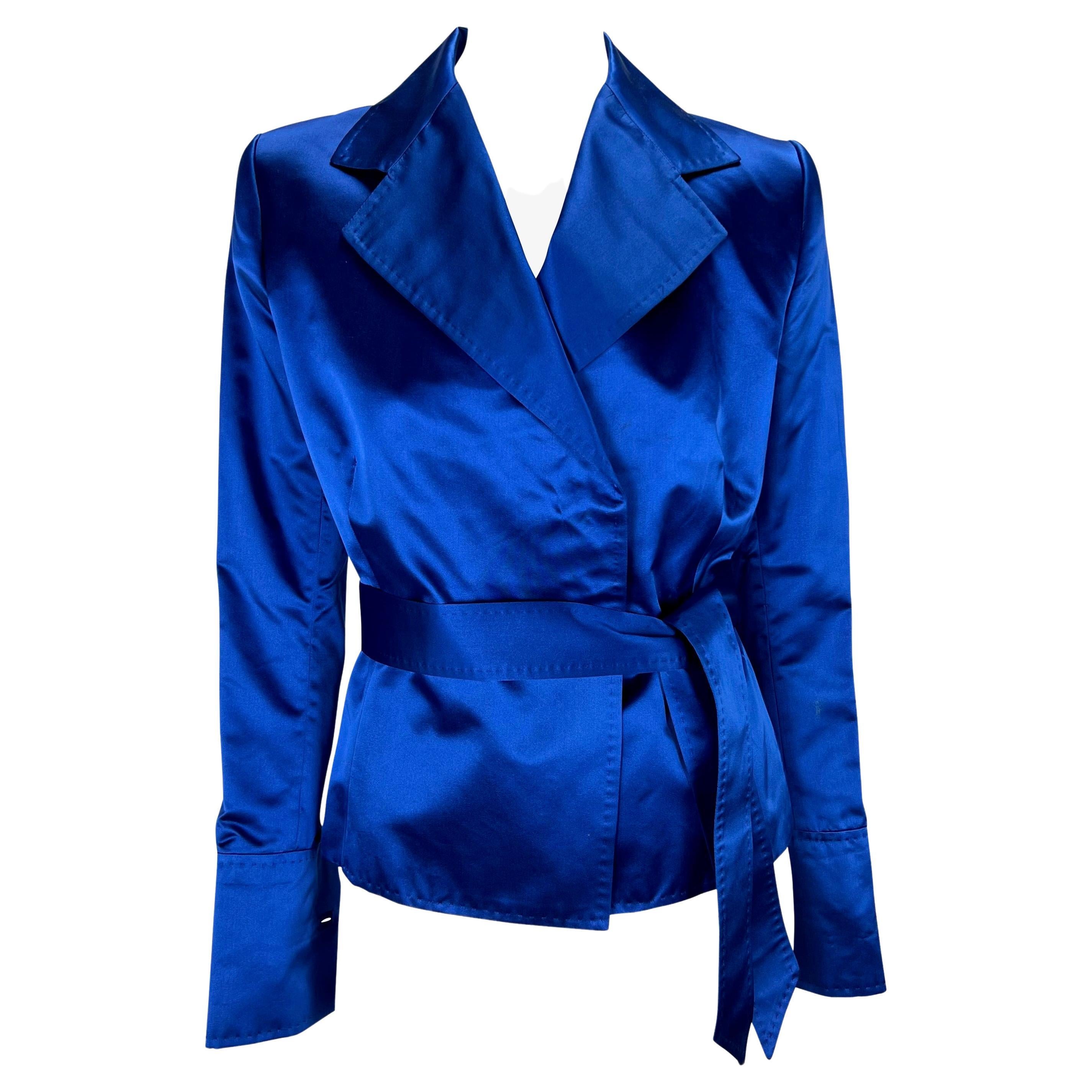 S/S 2001 Dolce & Gabbana Sex & The City Runway Blue Silk Satin Blazer Jacket For Sale