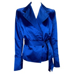 S/S 2001 Dolce & Gabbana Sex & The City Runway Blue Silk Satin Blazer Jacket