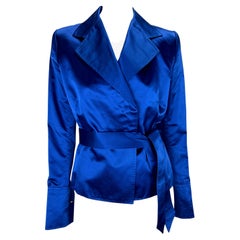 F/S 2001 Dolce & Gabbana Sex & The City Laufsteg Blauer Seiden-Satin-Blazer Jacke