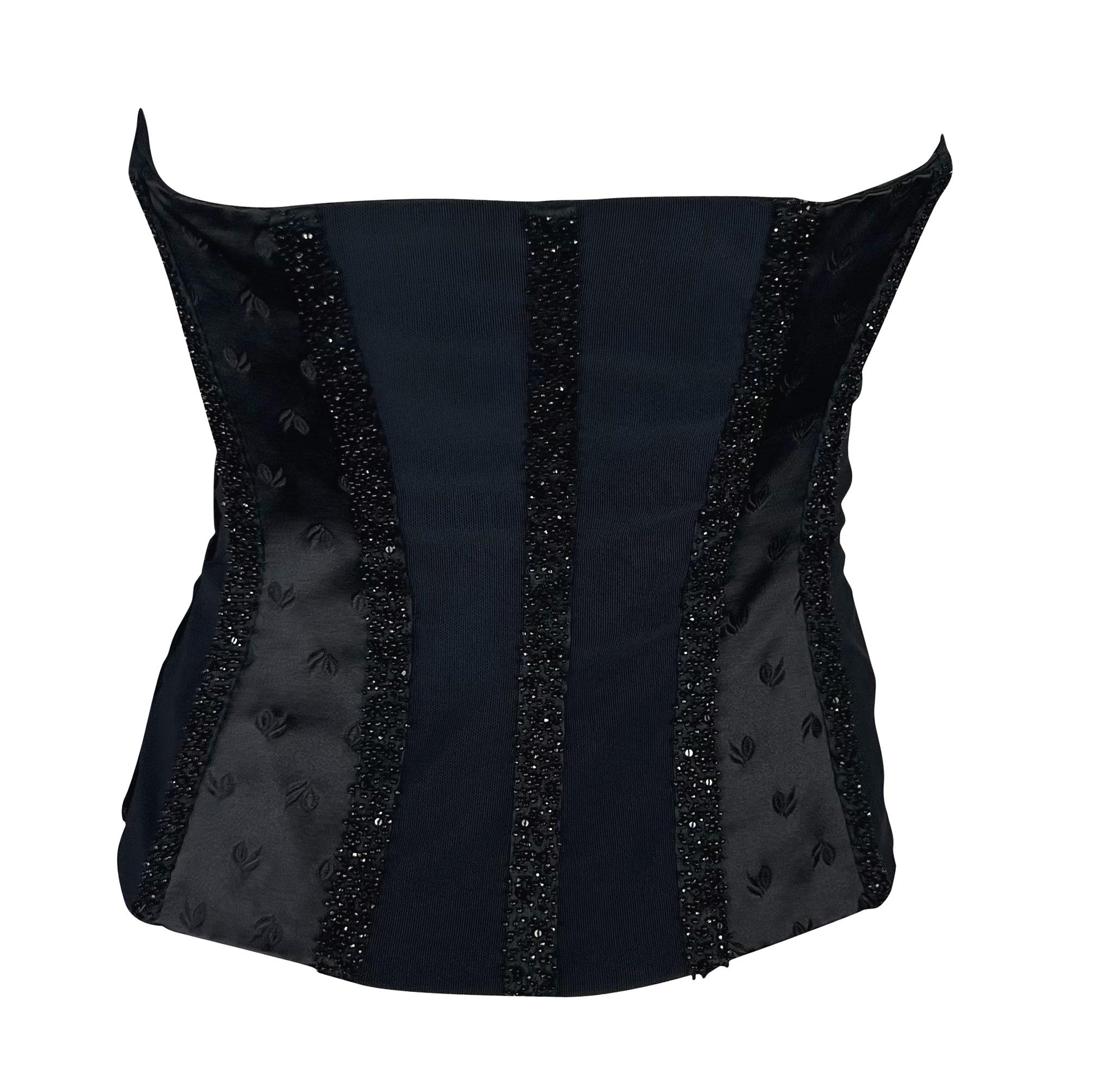 Women's S/S 2001 Gianni Versace by Donatella Black Beaded Panel Bustier Corset Top For Sale