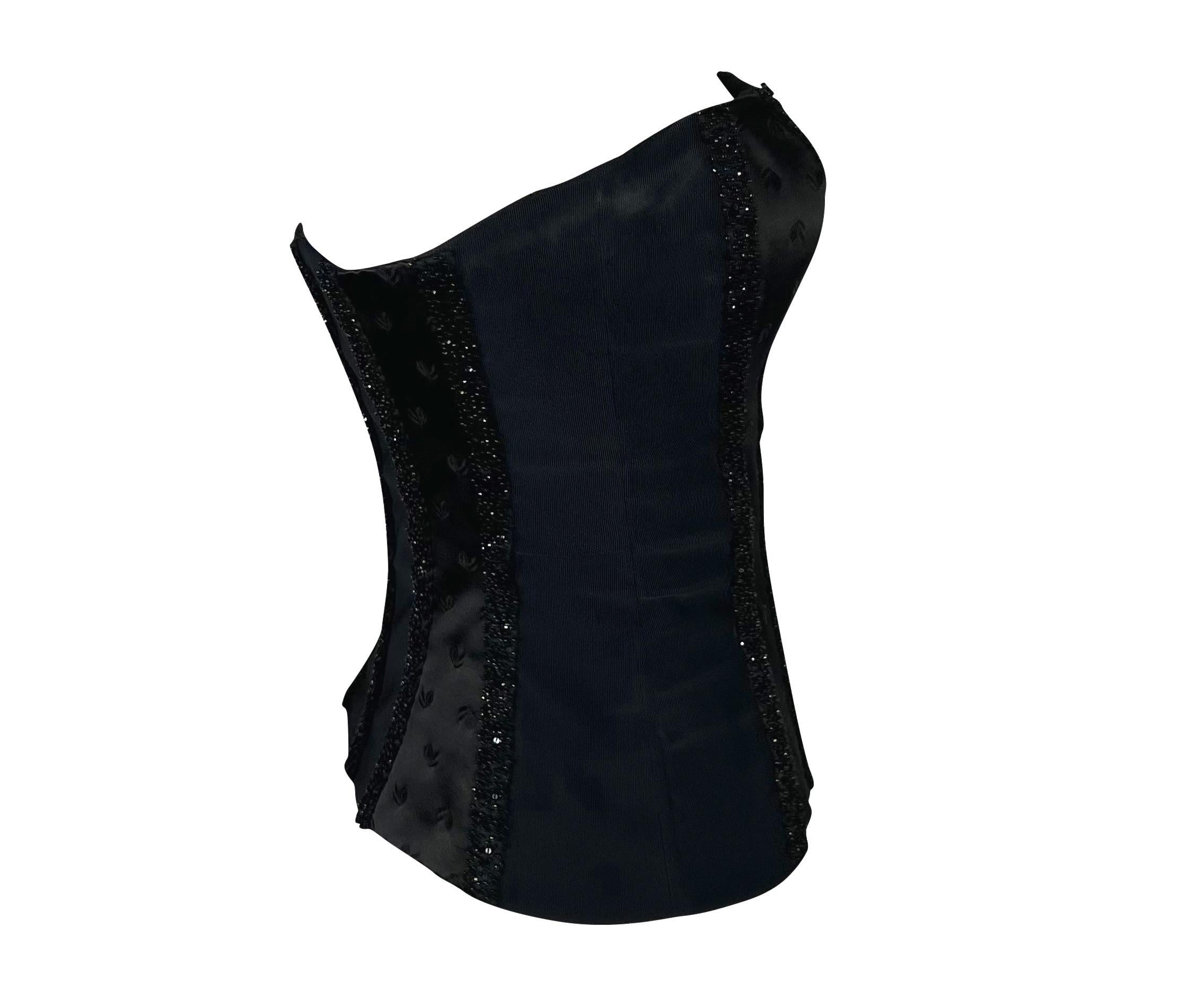 S/S 2001 Gianni Versace by Donatella Black Beaded Panel Bustier Corset Top For Sale 1