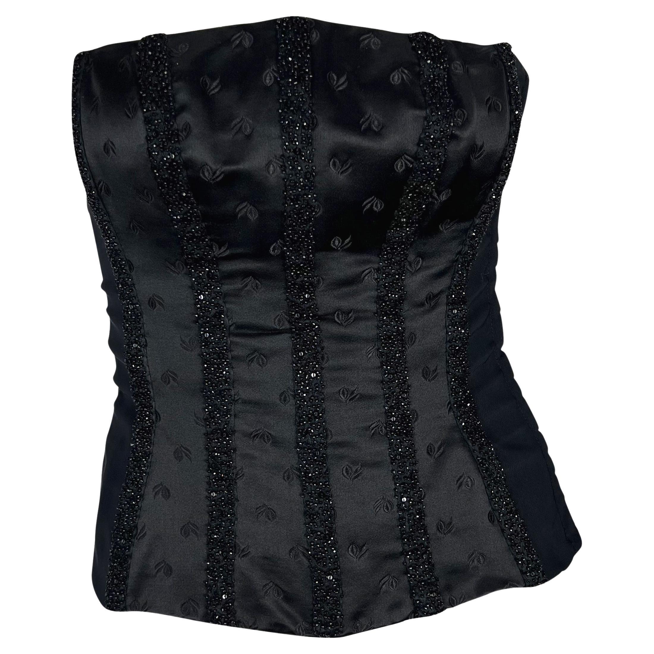 S/S 2001 Gianni Versace by Donatella Black Beaded Panel Bustier Corset Top For Sale