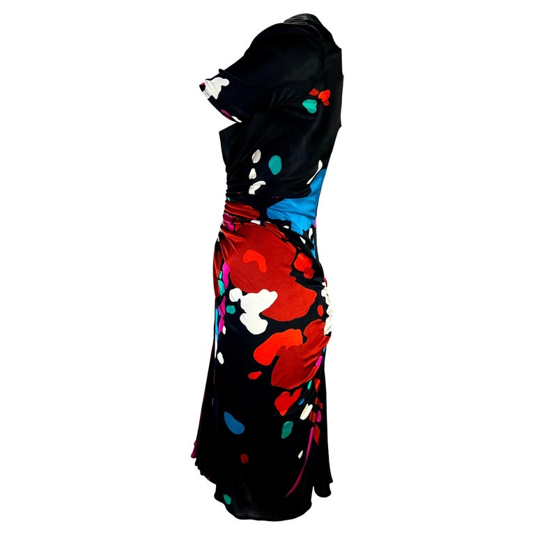 Women's S/S 2001 Gianni Versace by Donatella Black Ruched Abstract Viscose Dress NWT For Sale