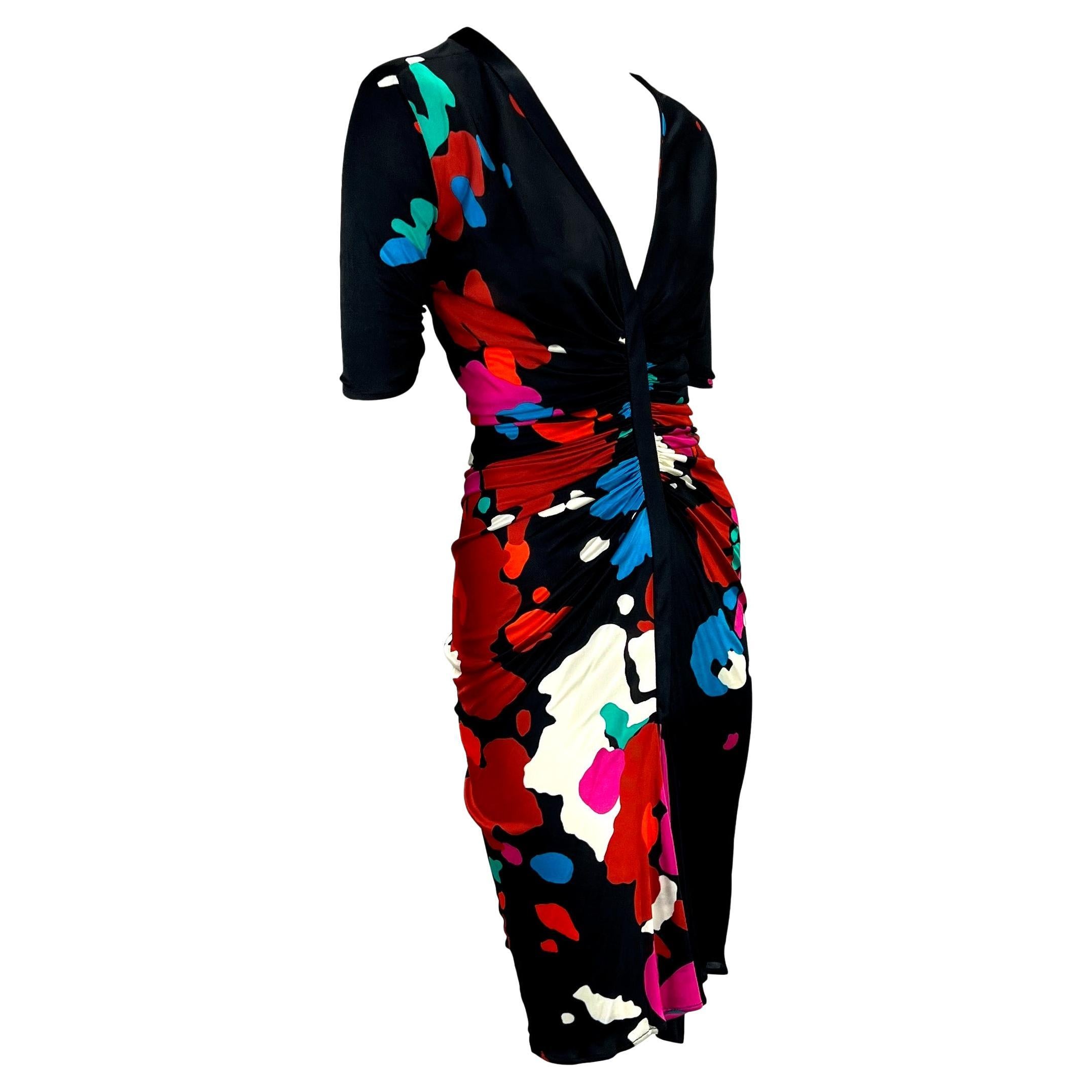 NWT S/S 2001 Gianni Versace by Donatella Black Ruched Abstract Viscose Dress  In Excellent Condition In West Hollywood, CA