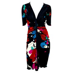 S/S 2001 Gianni Versace by Donatella Black Ruched Abstract Viscose Dress NWT