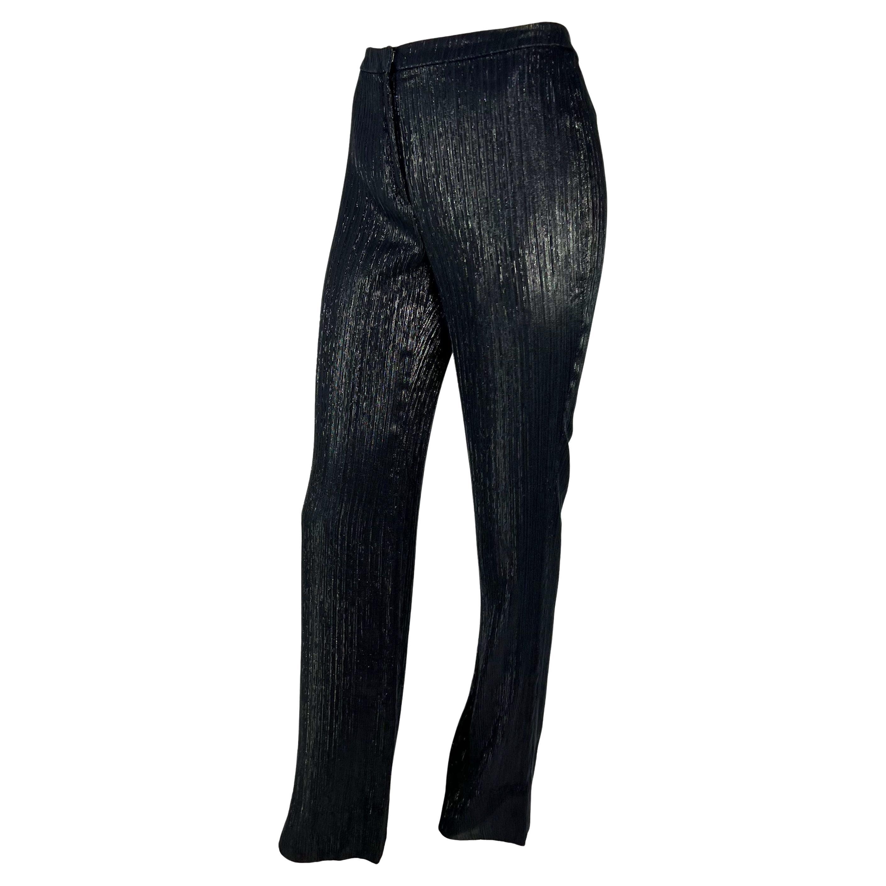 Nero Pantaloni in lurex grigio-argento metallizzato P/E 2001 Donatella Versace for Gianni Versace