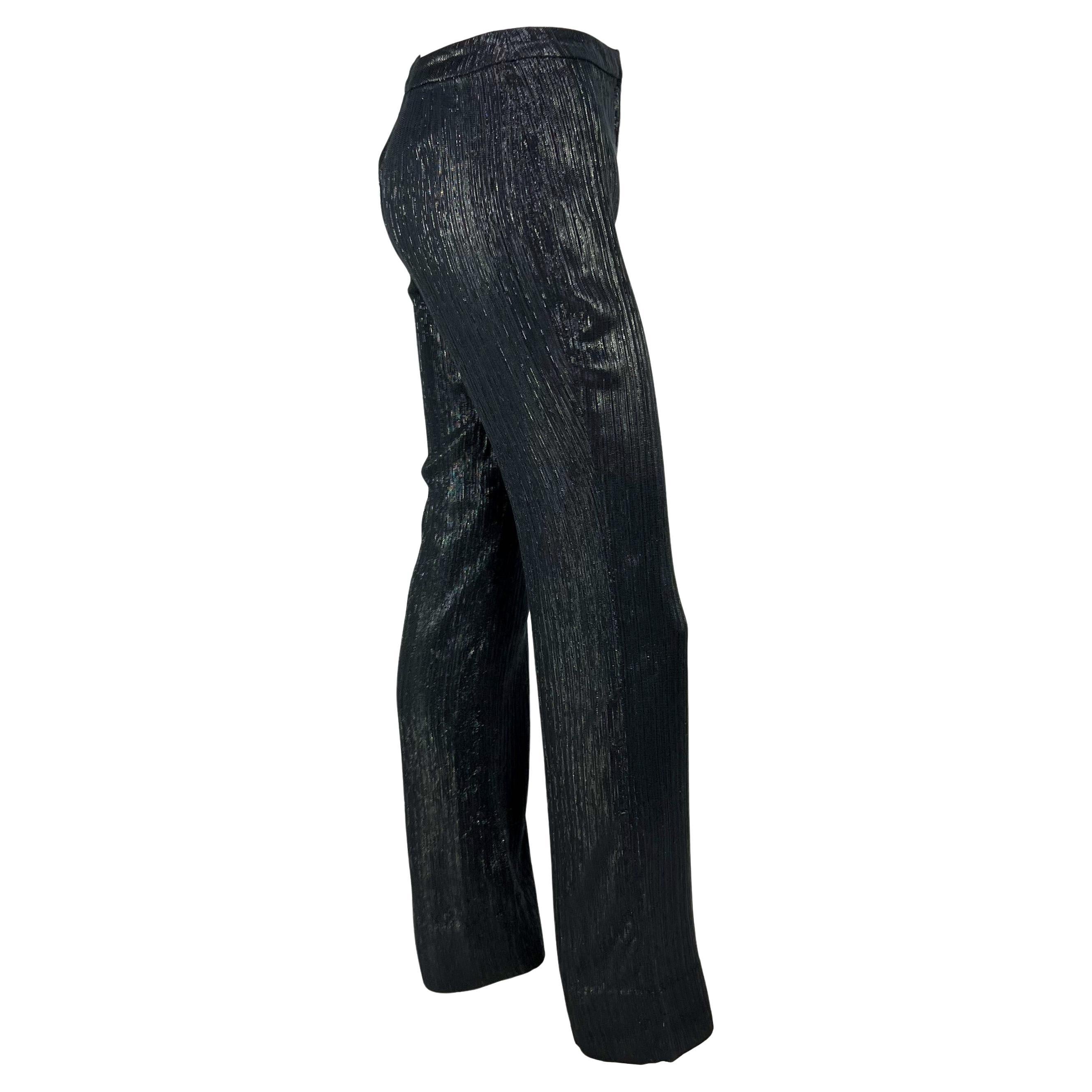 Black S/S 2001 Gianni Versace by Donatella Grey Silver Metallic Lurex Pants For Sale