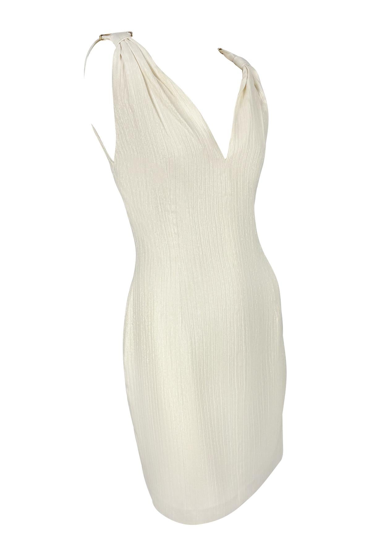 S/S 2001 Gianni Versace by Donatella Off-White Mini vestido brillante Gris en venta