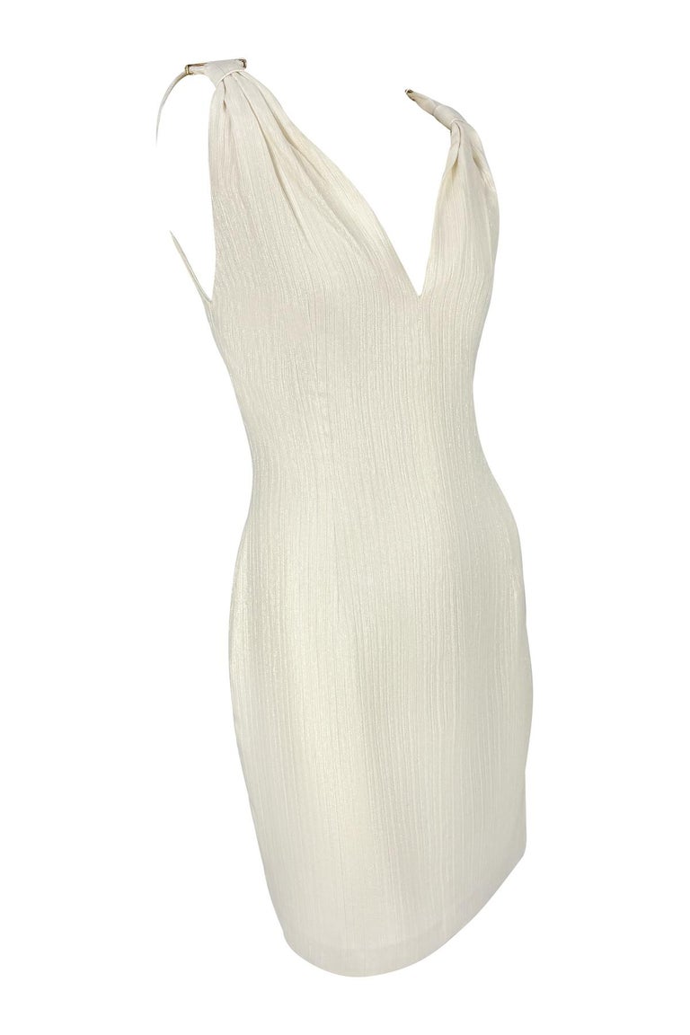 S/S 2001 Gianni Versace by Donatella Off-White Shimmery Mini Dress For Sale  at 1stDibs