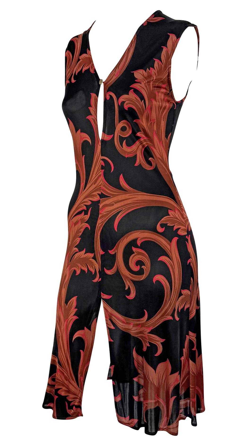 S/S 2001 Gianni Versace by Donatella Red Baroque Print Black Bodycon Dress In Excellent Condition For Sale In West Hollywood, CA