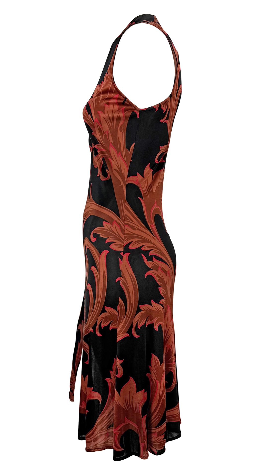 Women's S/S 2001 Gianni Versace by Donatella Red Baroque Print Black Bodycon Dress For Sale