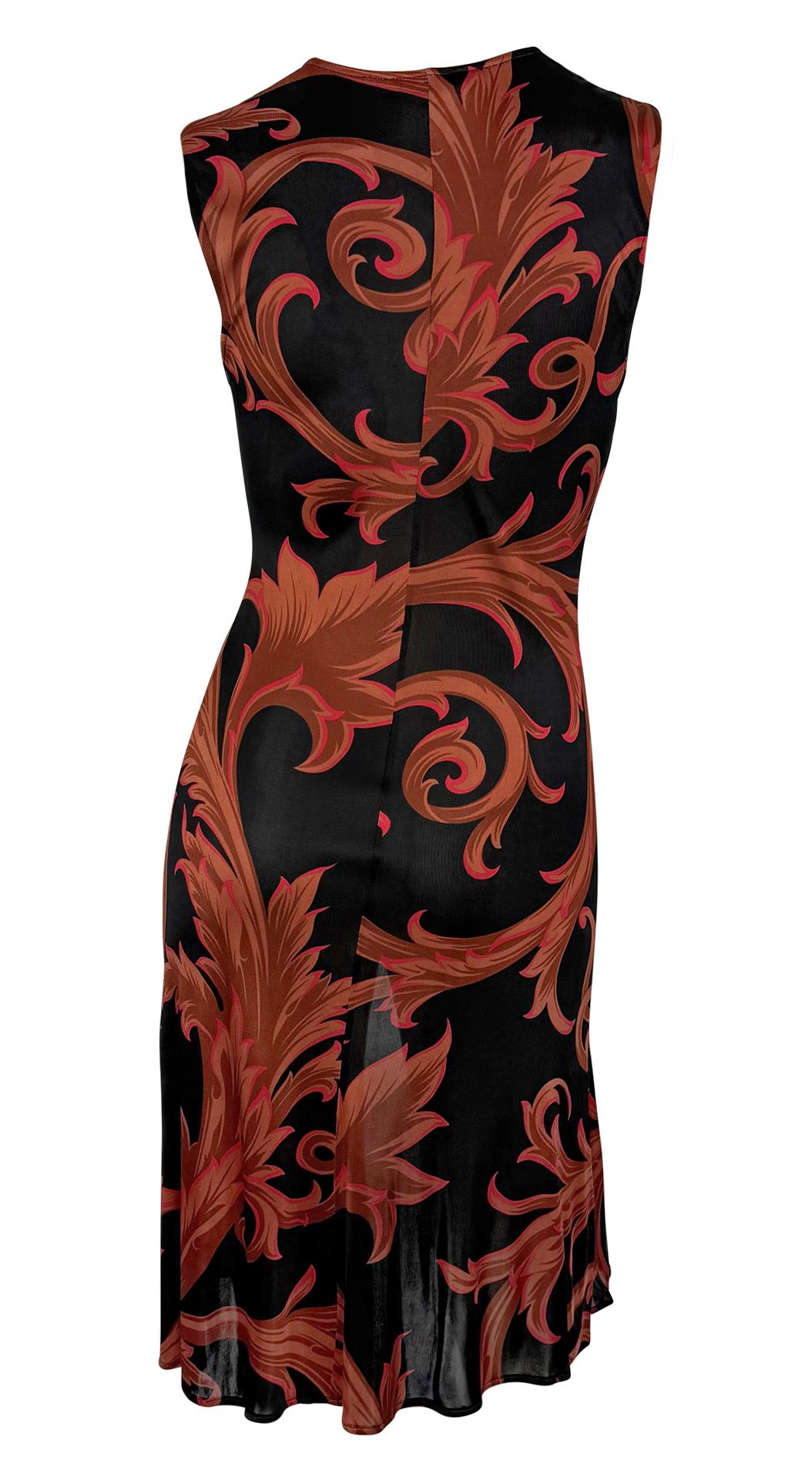 S/S 2001 Gianni Versace by Donatella Red Baroque Print Black Bodycon Dress For Sale 1