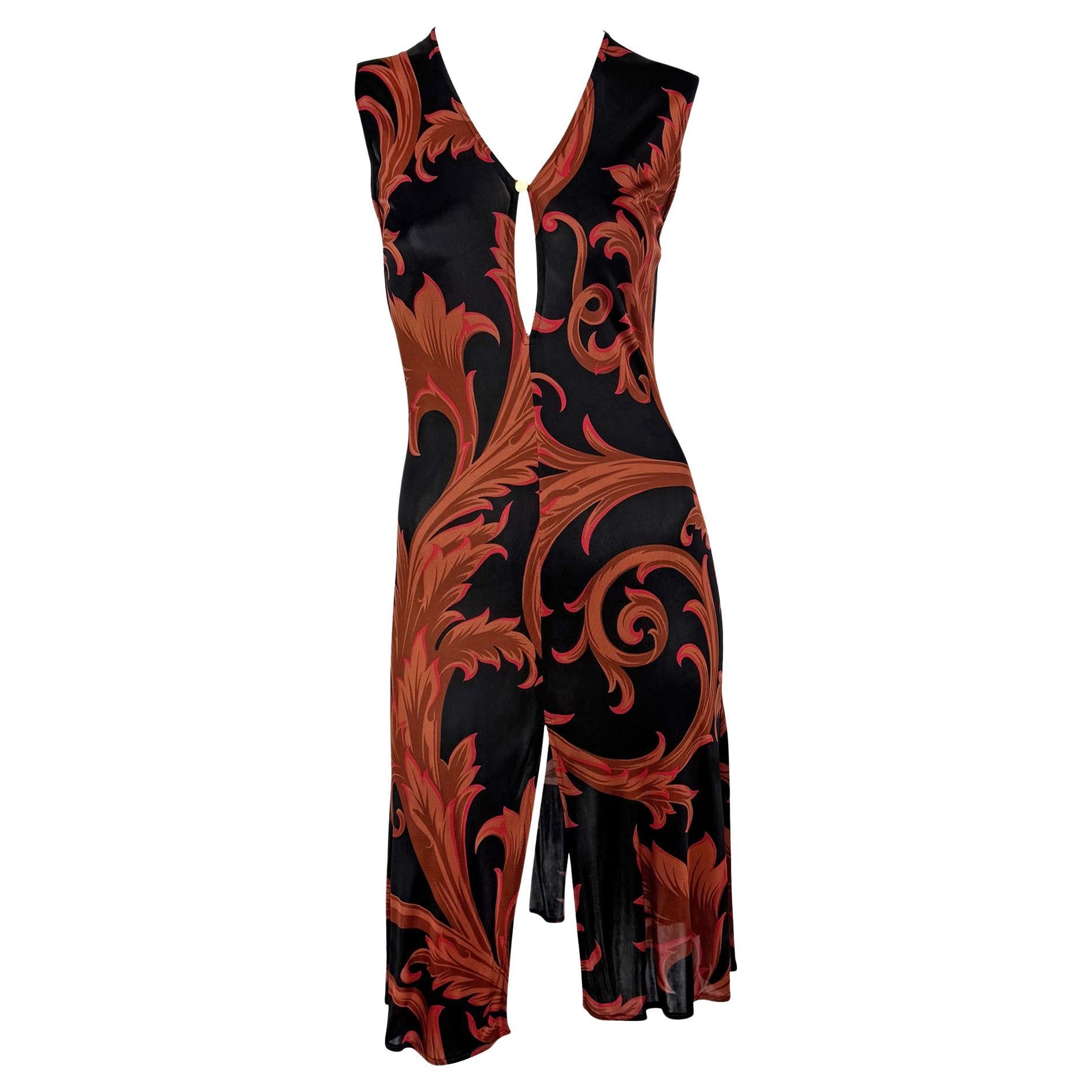 S/S 2001 Gianni Versace by Donatella Red Baroque Print Black Bodycon Dress For Sale