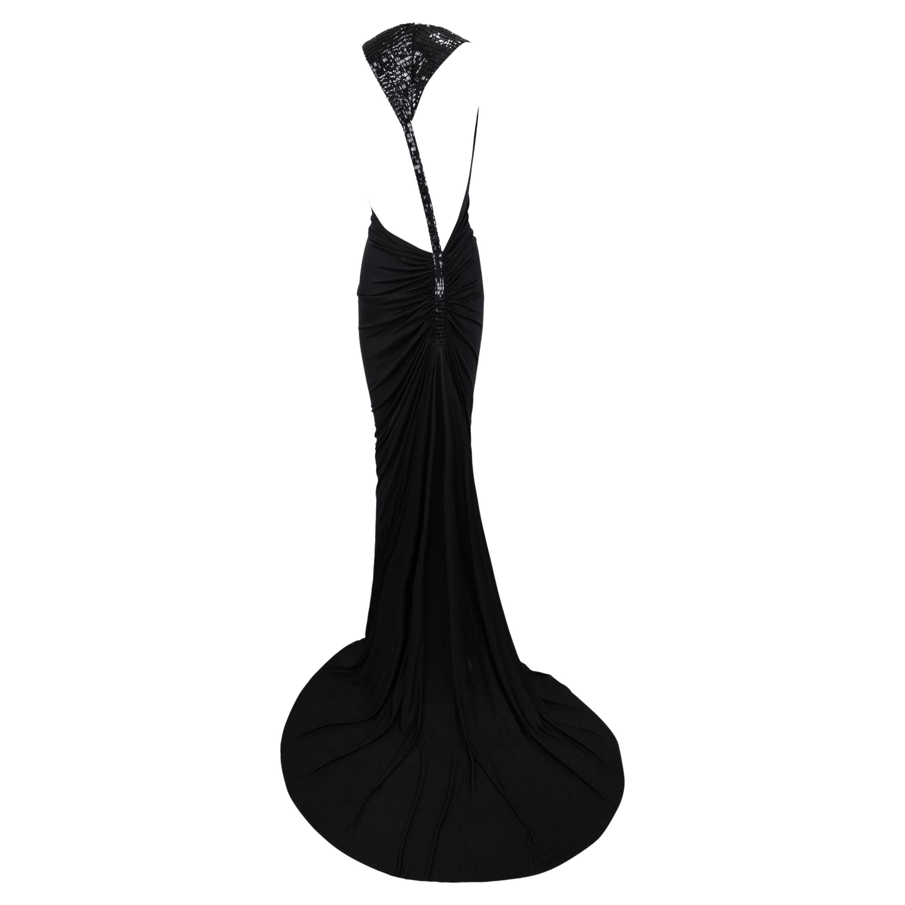 S/S 2001 Gianni Versace by Donatella Runway Sheer Black Backless Sequin Gown in vendita