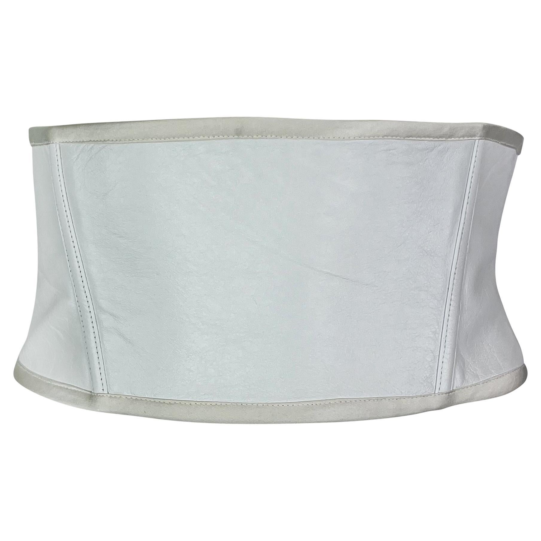 S/S 2001 Gianni Versace by Donatella Runway White Leather Corset Waist Belt