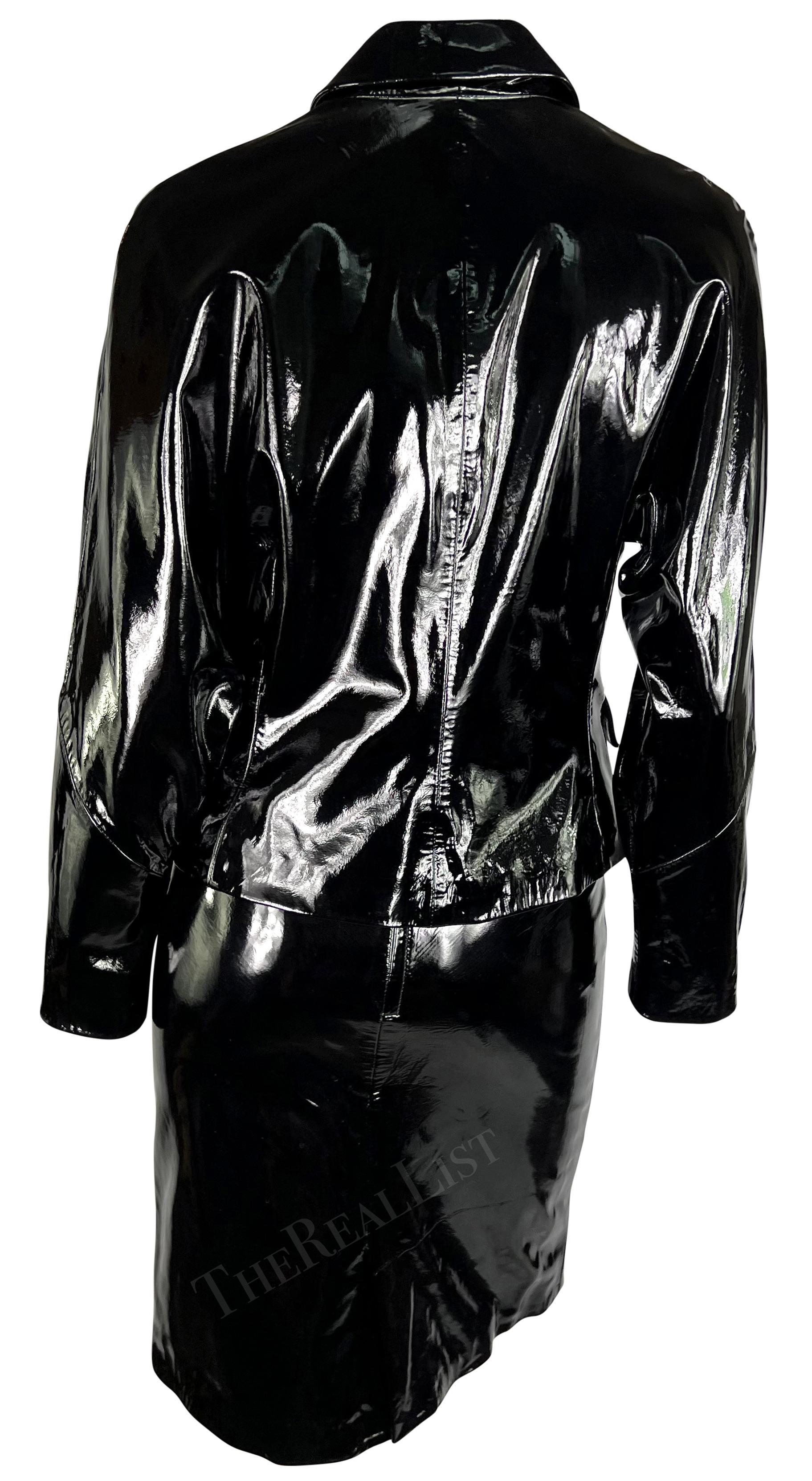 S/S 2001 Gianni Versace by Dontella Runway Black Patent Leather Moto Skirt Suit  6
