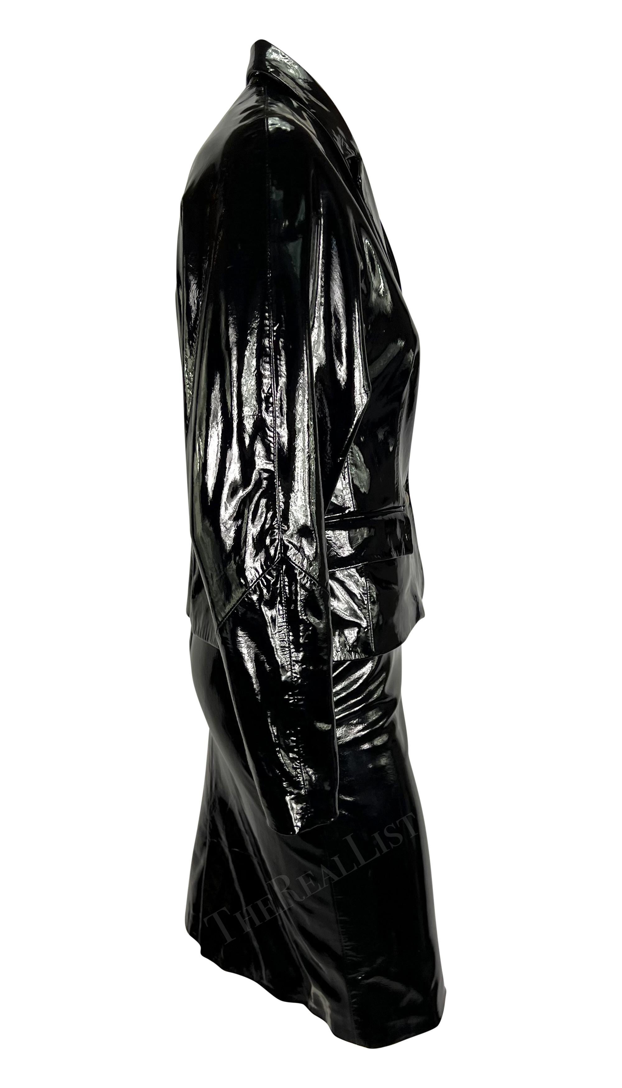 S/S 2001 Gianni Versace by Dontella Runway Black Patent Leather Moto Skirt Suit  7
