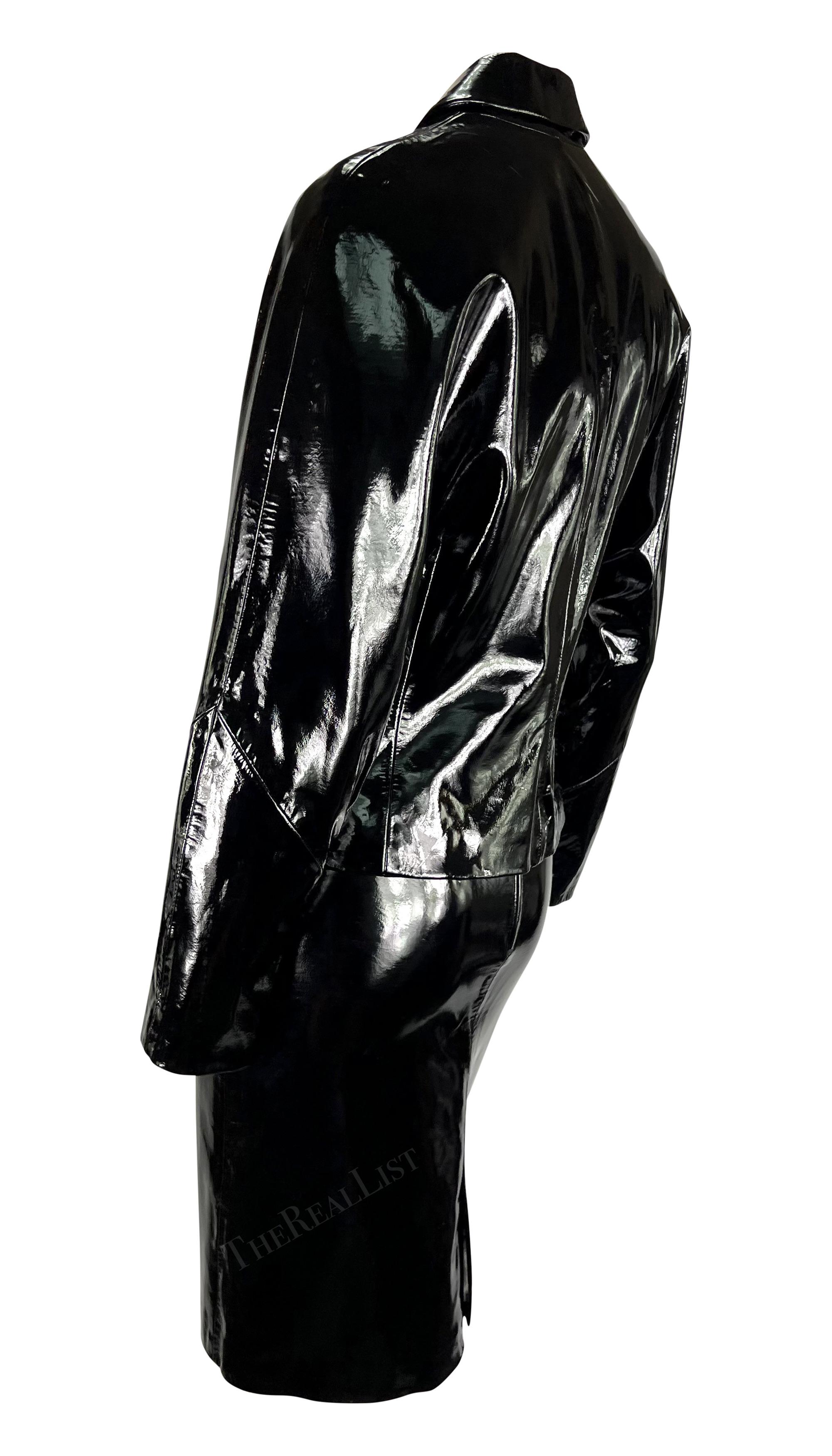 S/S 2001 Gianni Versace by Dontella Runway Black Patent Leather Moto Skirt Suit  5