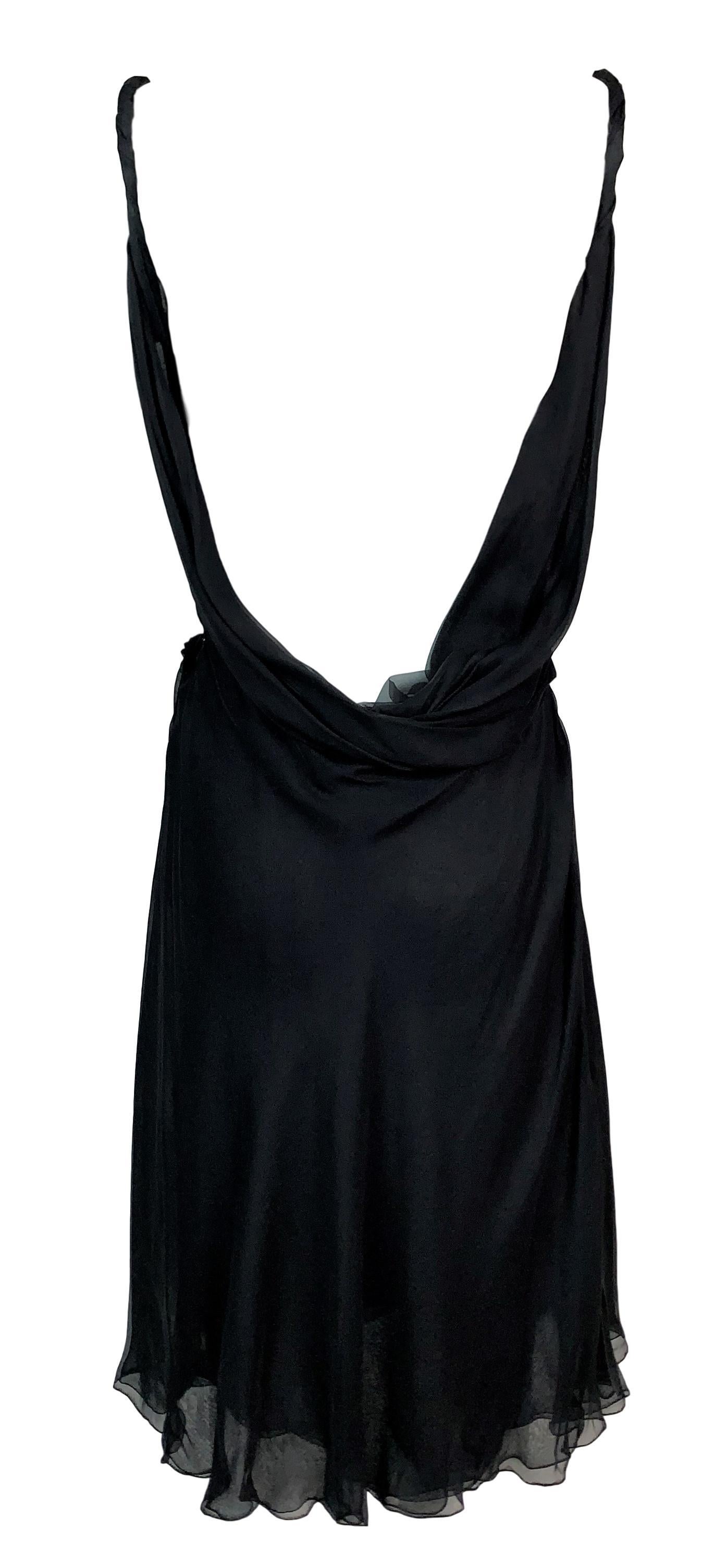 Women's S/S 2001 Gianni Versace Plunging Sheer Black Wrap Bodysuit Mini Dress